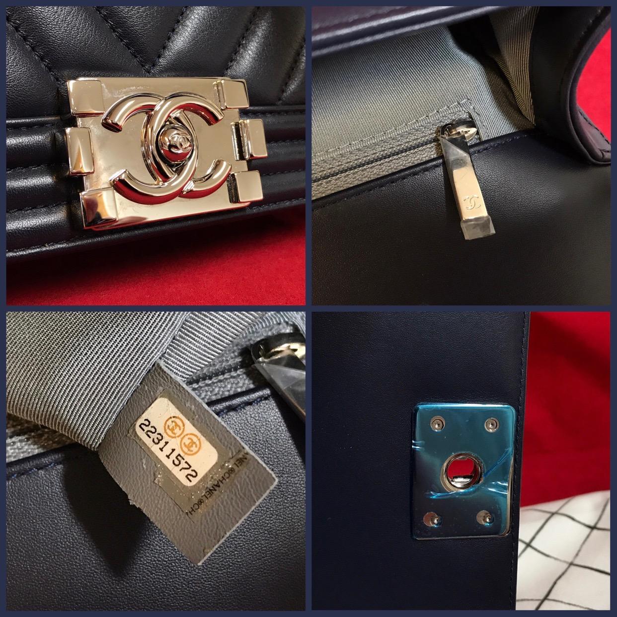 CHANEL Boy New Medium navy blue shoulder bag chevron lambskin 2016 For Sale 1
