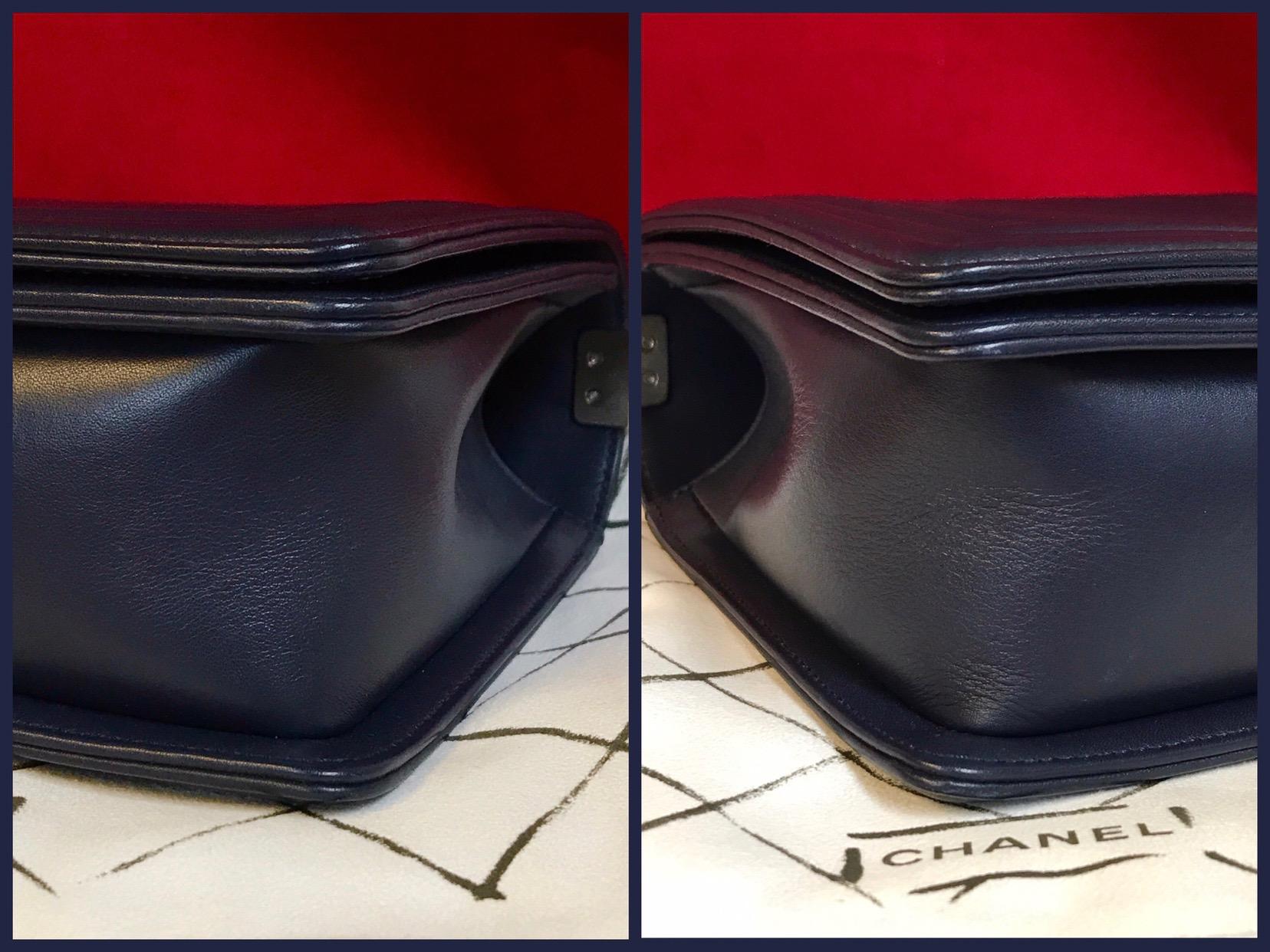 Black CHANEL Boy New Medium navy blue shoulder bag chevron lambskin 2016 For Sale
