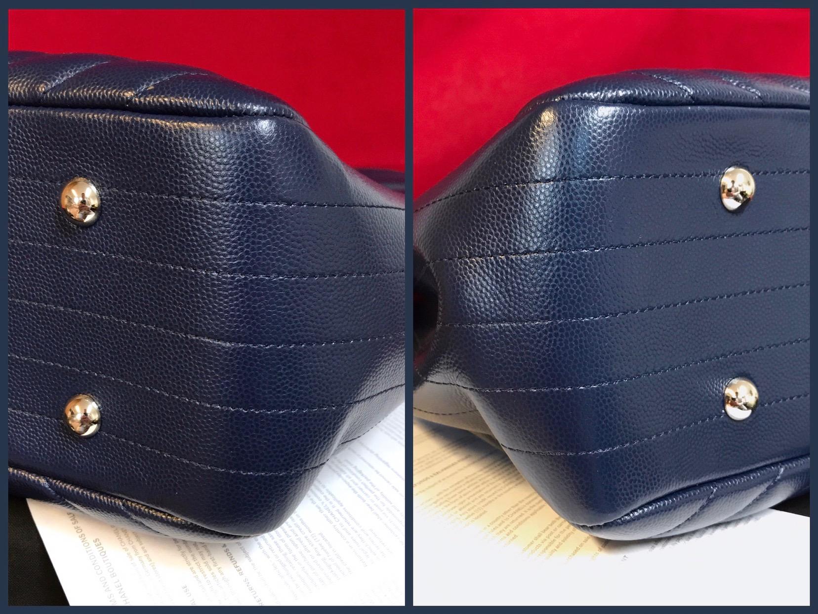 Large CHANEL CC Shopping Bag/Shopper chain chevron lambskin navy blue 2016 For Sale 1