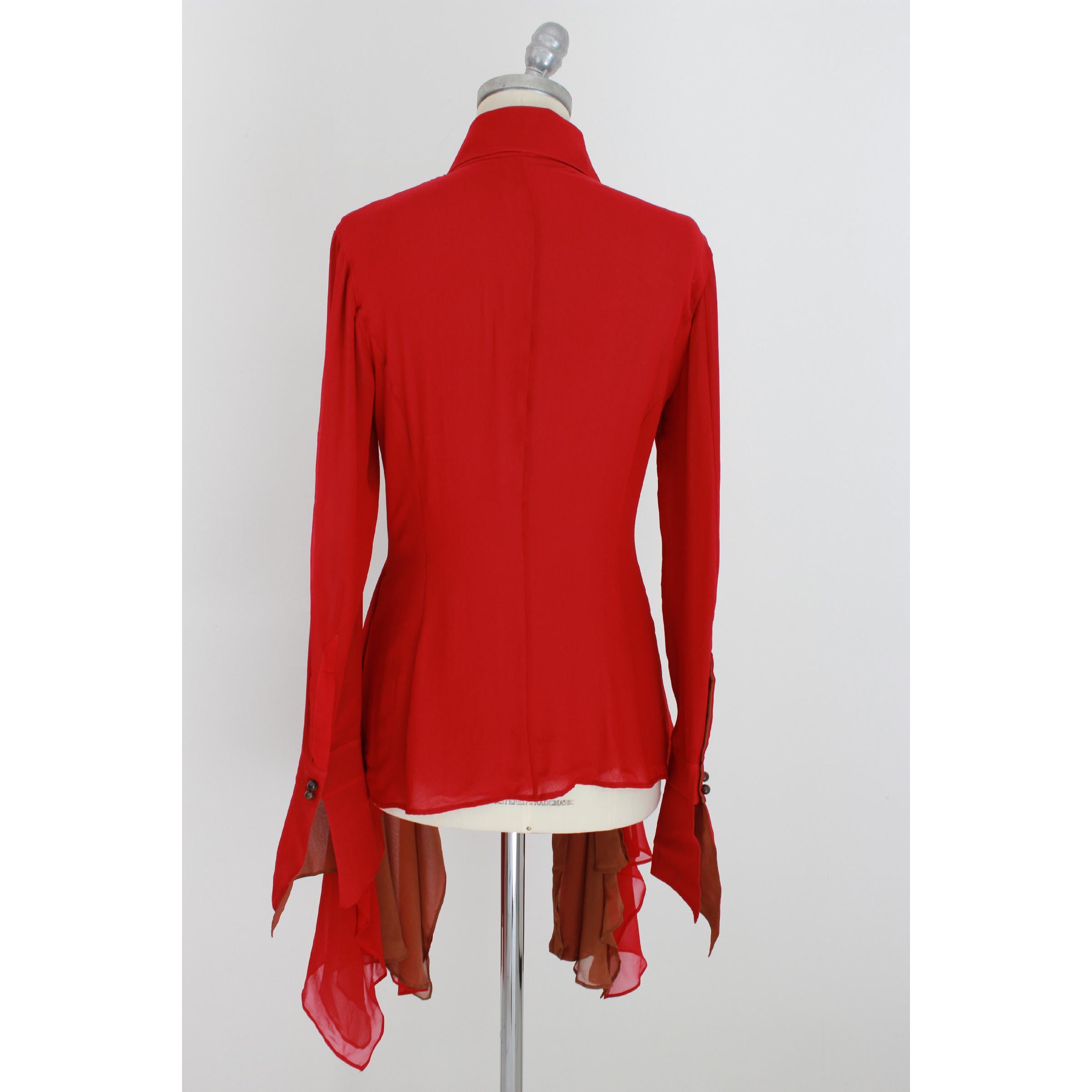 Women's Gianfranco Ferre Asymmetric Shirt Silk Vintage Red Brown, 1990s