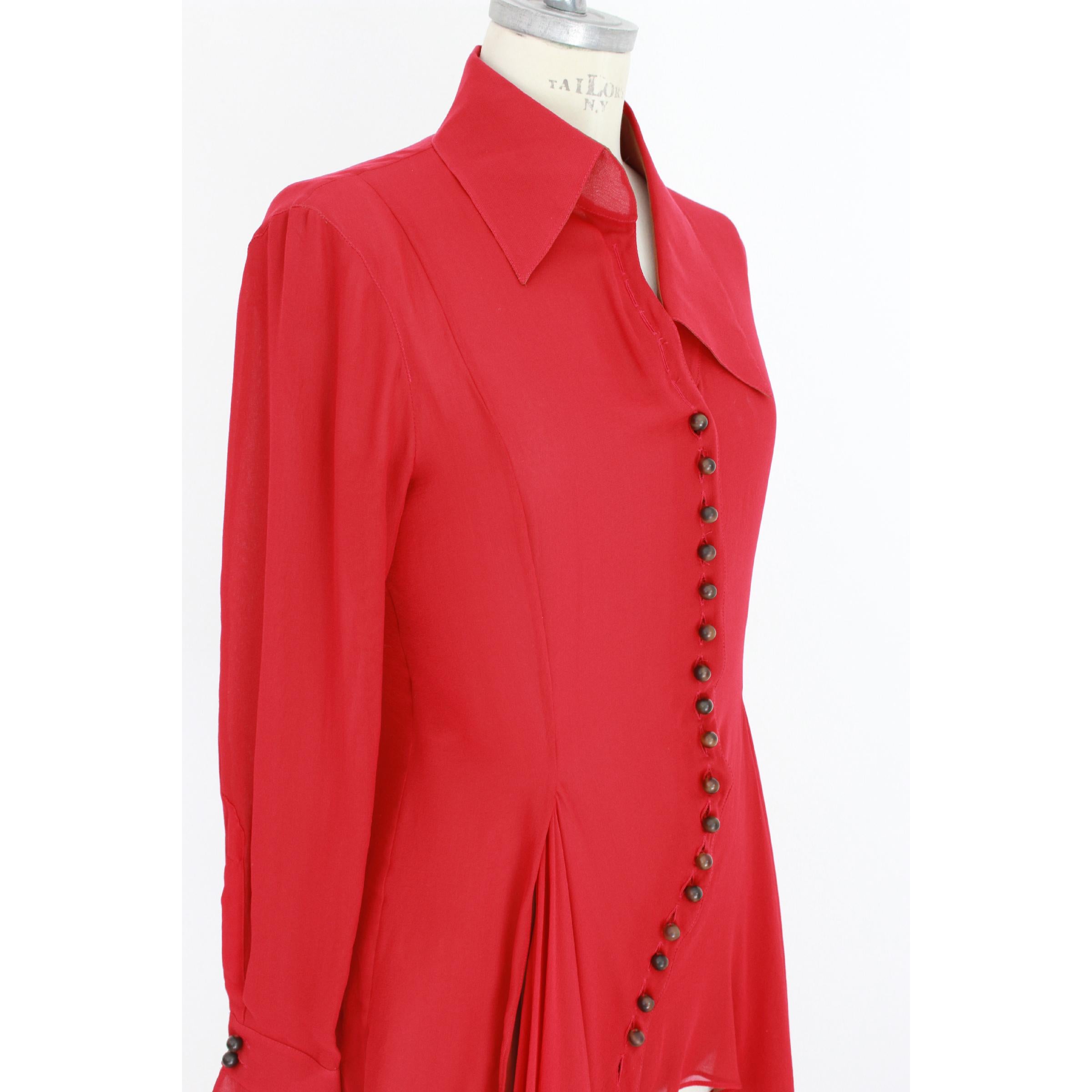Gianfranco Ferre Asymmetric Shirt Silk Vintage Red Brown, 1990s 1