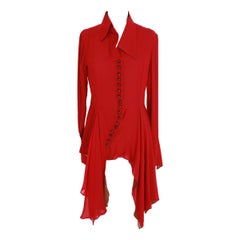 Gianfranco Ferre Asymmetric Shirt Silk Vintage Red Brown, 1990s