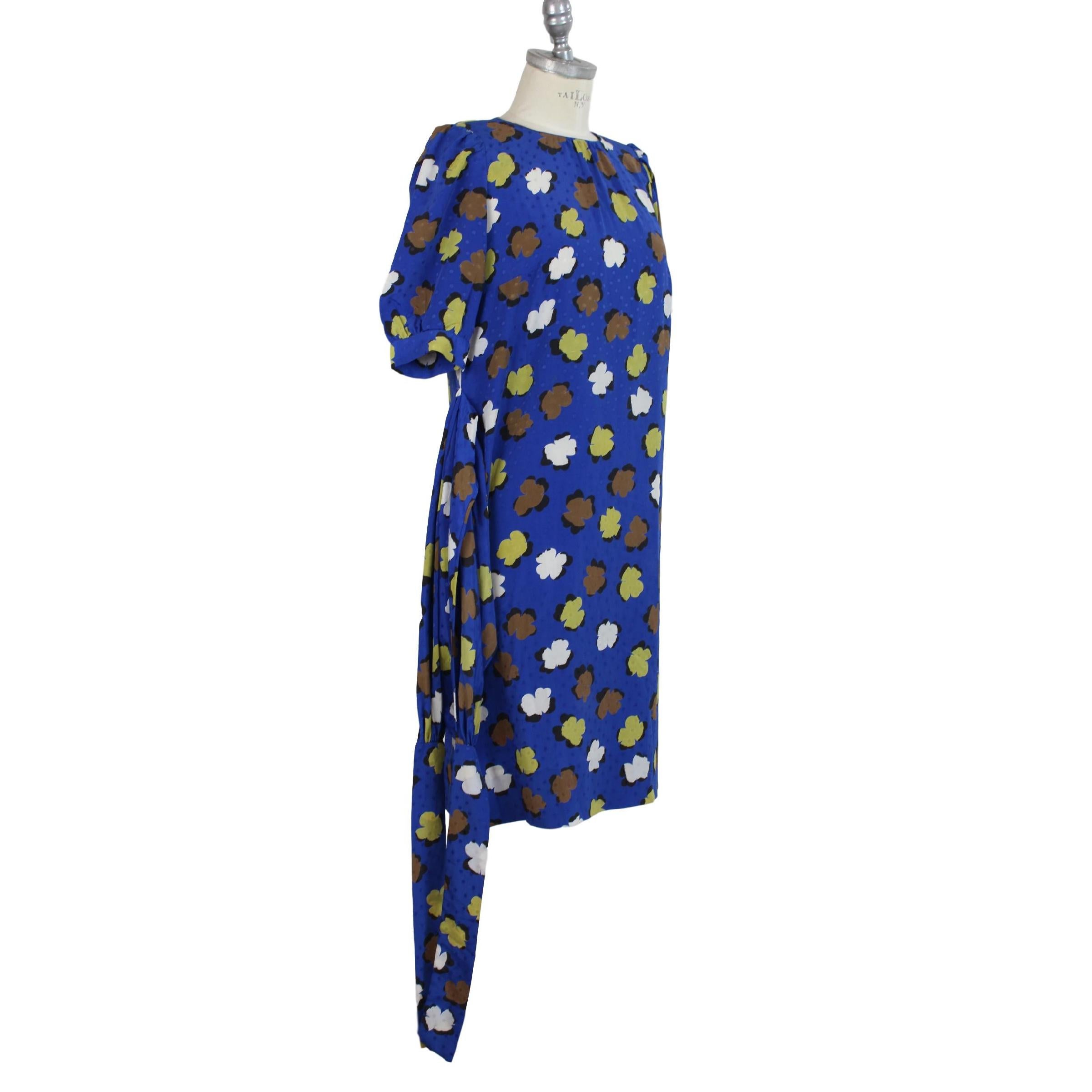 Yves Saint Laurent Floral Polka Dot Dress Silk Vintage Blue, 1980s 2
