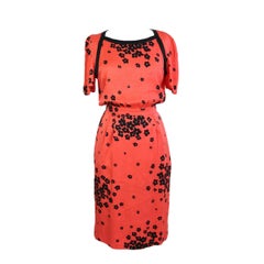 Valentino Wedding Floral Silk Dress Retro Red Black, 1990s