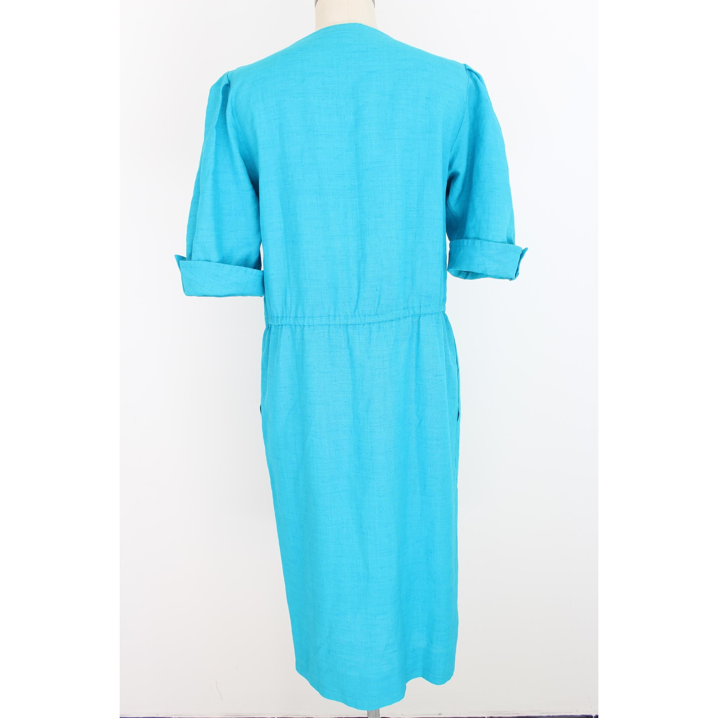 Yves Saint Laurent Cocktail Tunic Dress Linen Silk Vintage Light Blue, 1980s In Excellent Condition In Brindisi, Bt