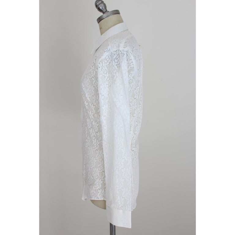 Pierre Cardin Creation White Cotton Lace Floral Shirt Vintage White ...