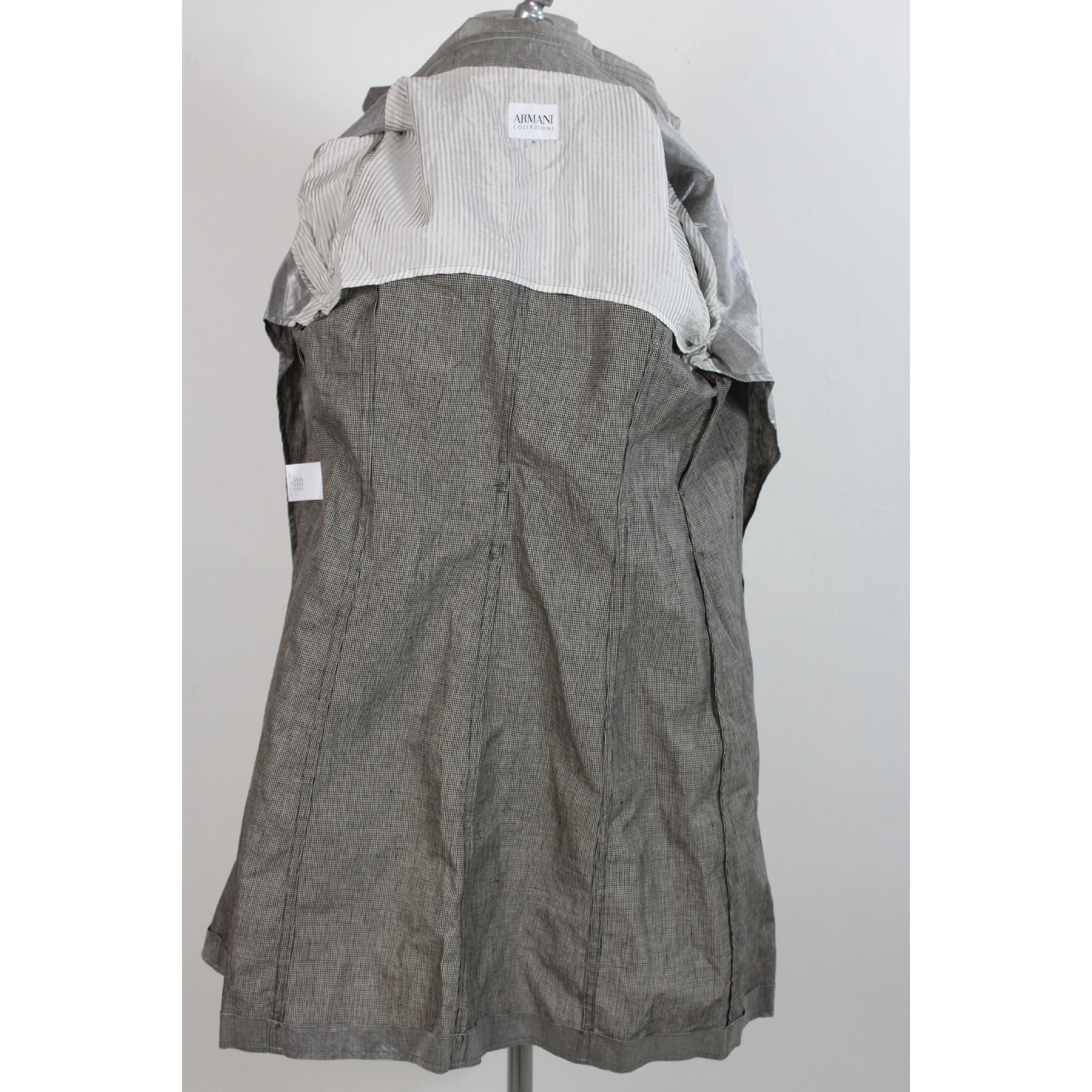 Women's Giorgio Armani Trench Raincoat Glossy Effect Linen Check Vintage Gray, 1990s