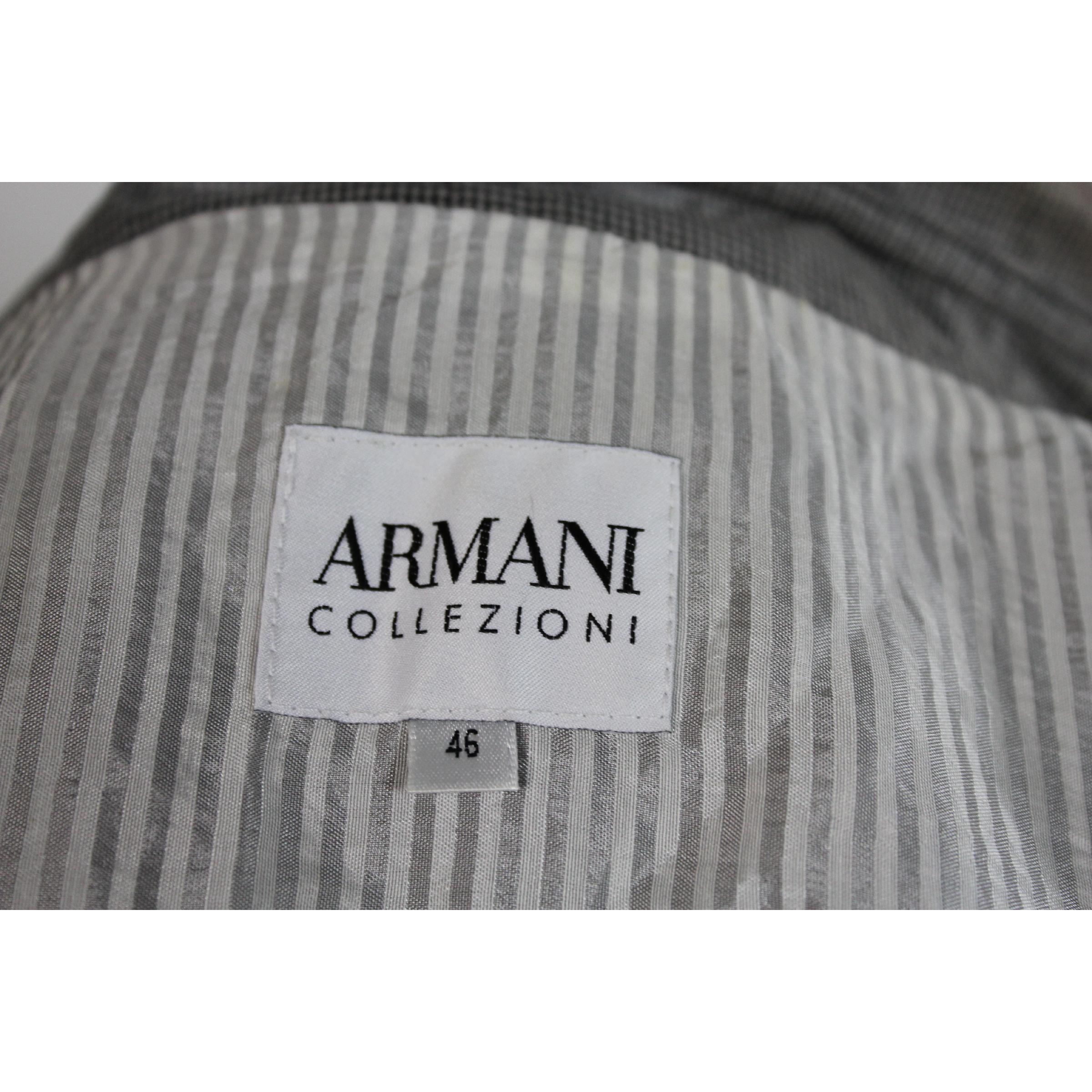 Giorgio Armani Trench Raincoat Glossy Effect Linen Check Vintage Gray, 1990s 1