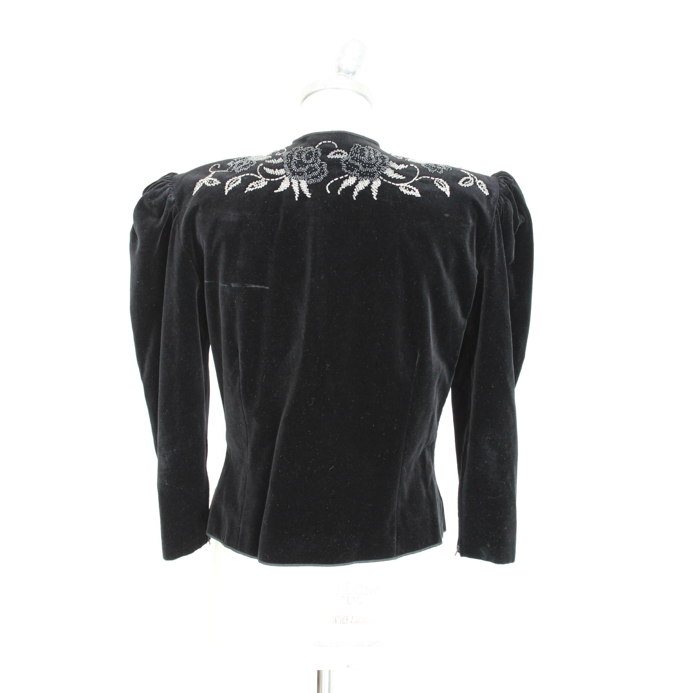 Roccobarocco Vintage Black Floral Sequin Embroidered Jacket, 1980s In Excellent Condition In Brindisi, Bt