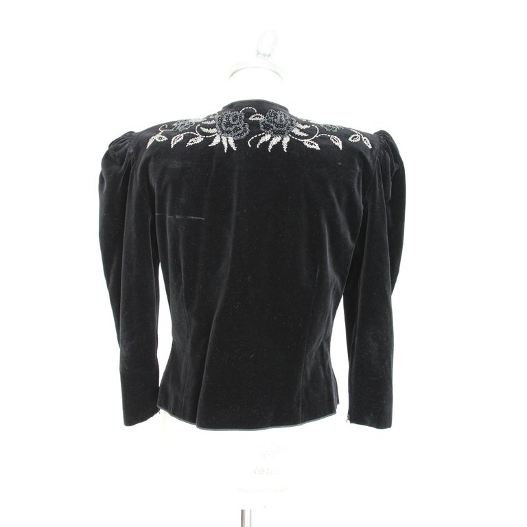 Roccobarocco Vintage Black Floral Sequin Embroidered Jacket, 1980s at ...