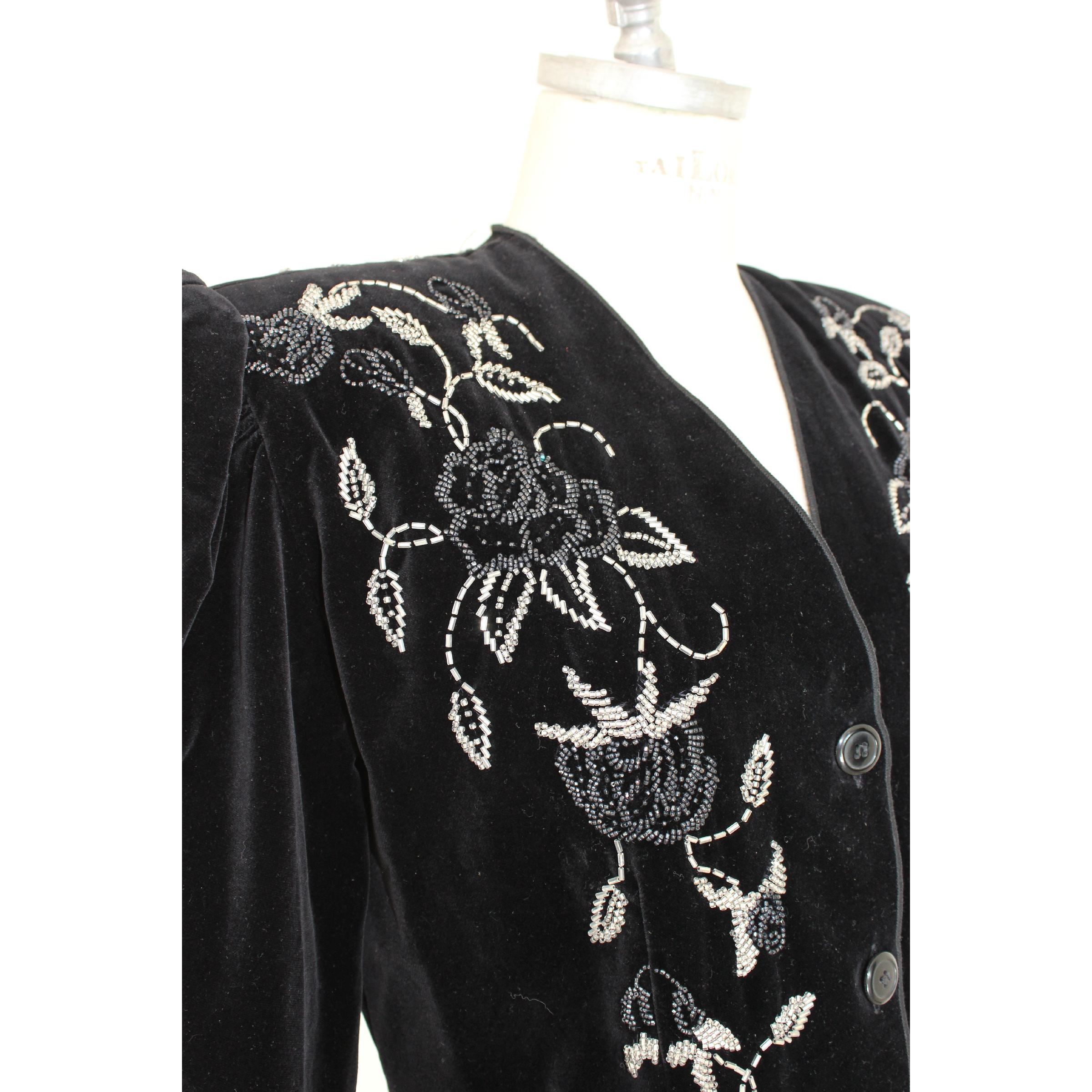 Roccobarocco Vintage Black Floral Sequin Embroidered Jacket, 1980s 3