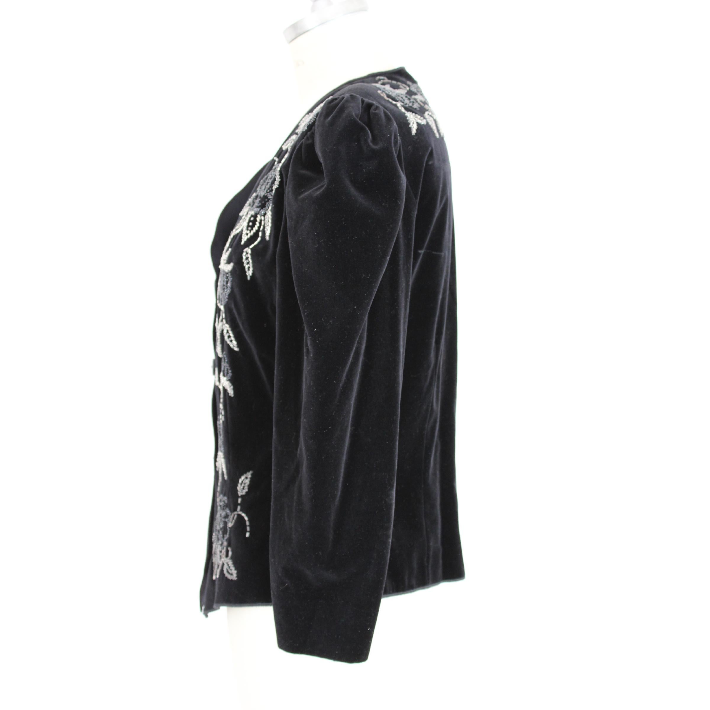 Roccobarocco Vintage Black Floral Sequin Embroidered Jacket, 1980s 1