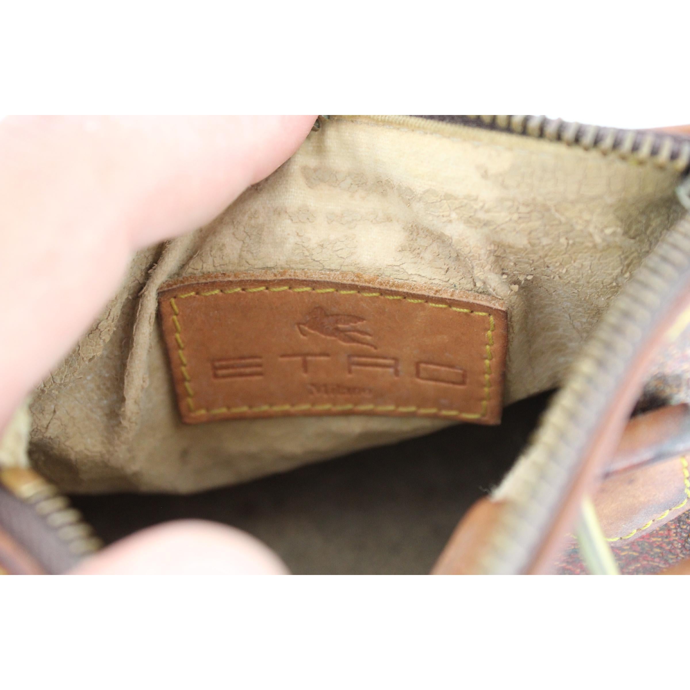 Etro Mini Handbag Pochette Paisley Leather Vintage Brown, 1990s 1
