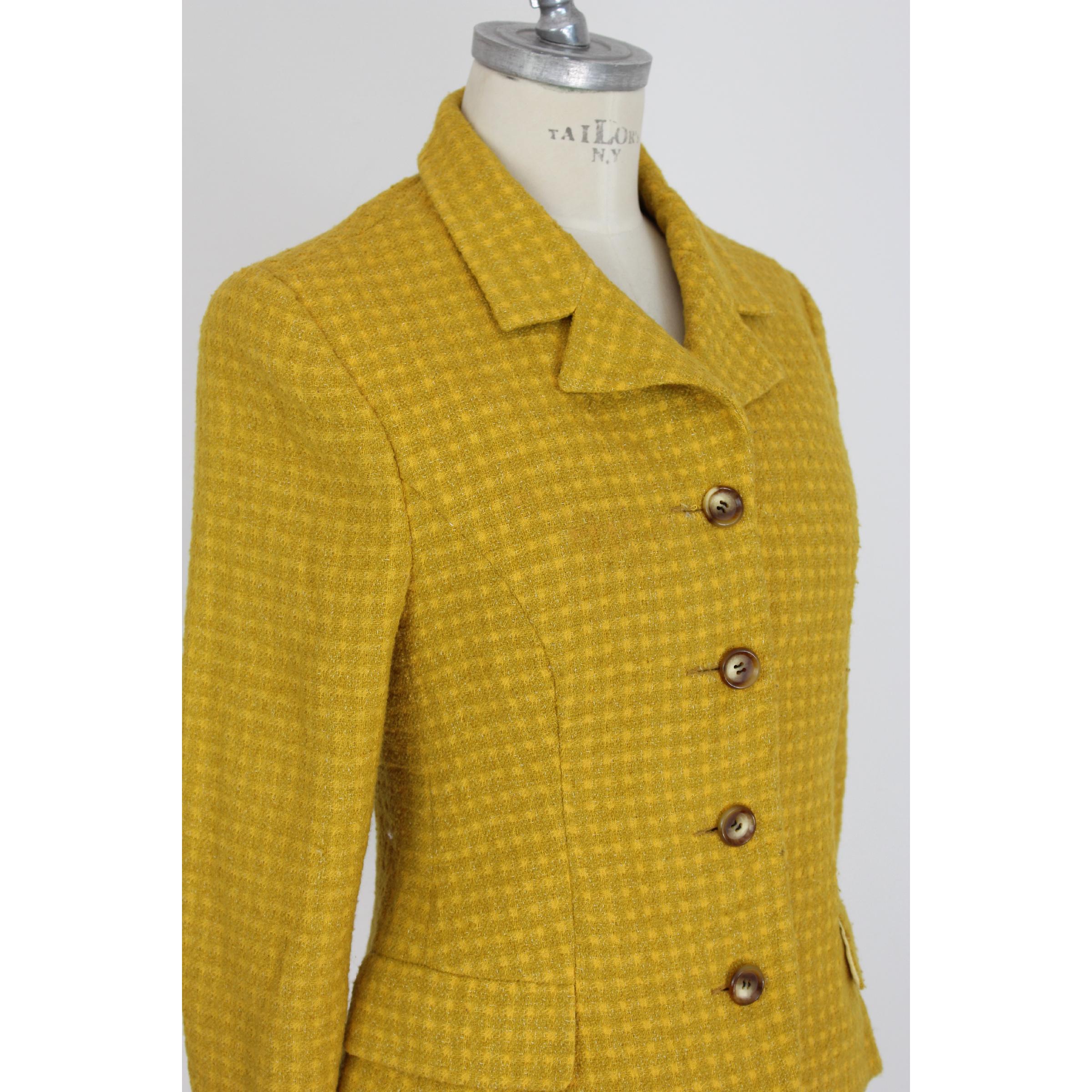 Brown Versace Jeans Couture Boucle Jacket Blazer Wool Vintage Yellow, 1990s