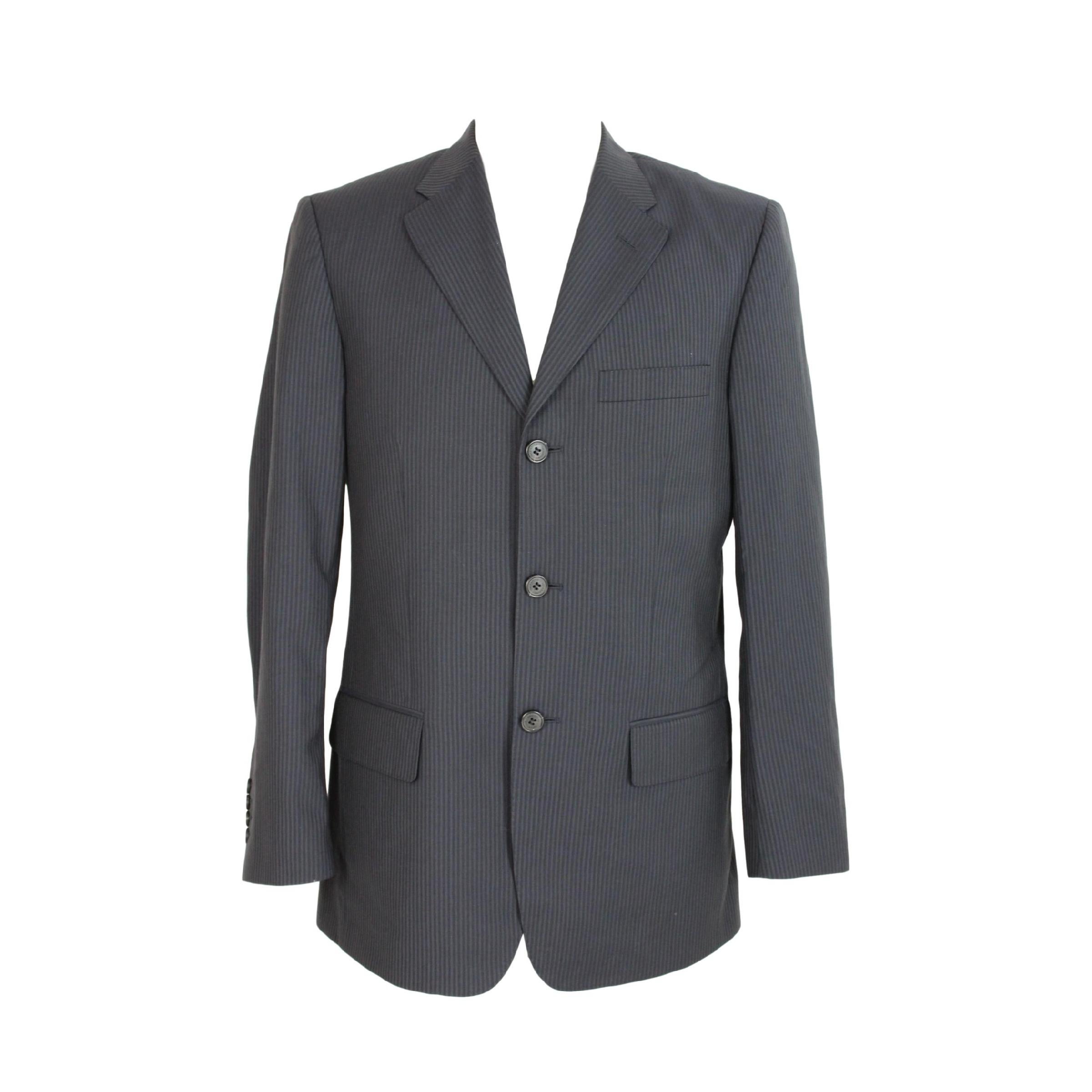 Valentino Roma Jacket Pinstripe Wool Vintage Blue Gray, 1990s