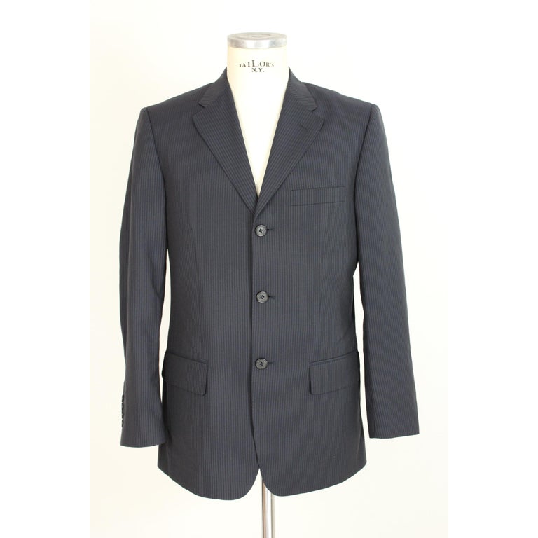 Valentino Roma Jacket Pinstripe Wool Vintage Blue Gray, 1990s For Sale ...