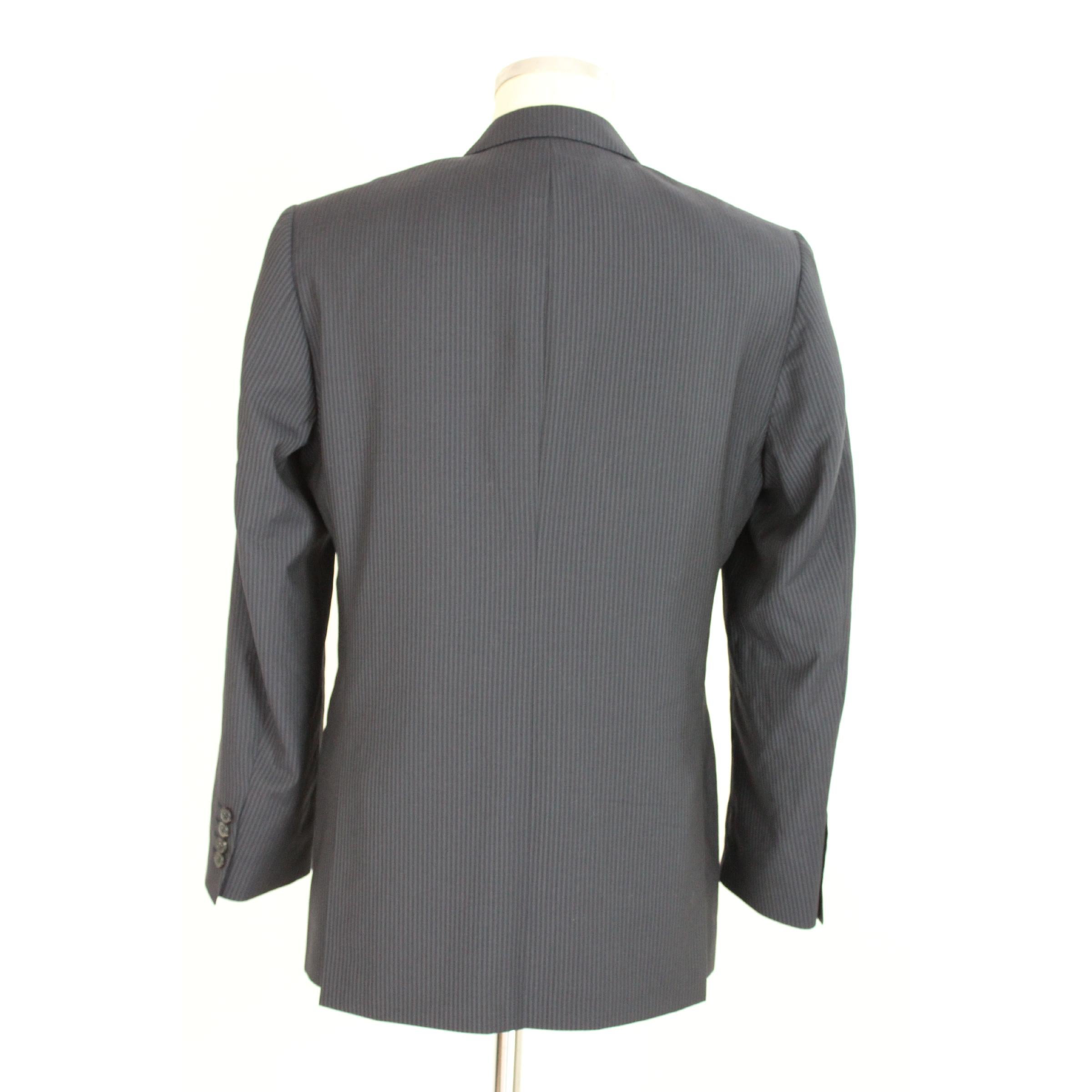 Black Valentino Roma Jacket Pinstripe Wool Vintage Blue Gray, 1990s