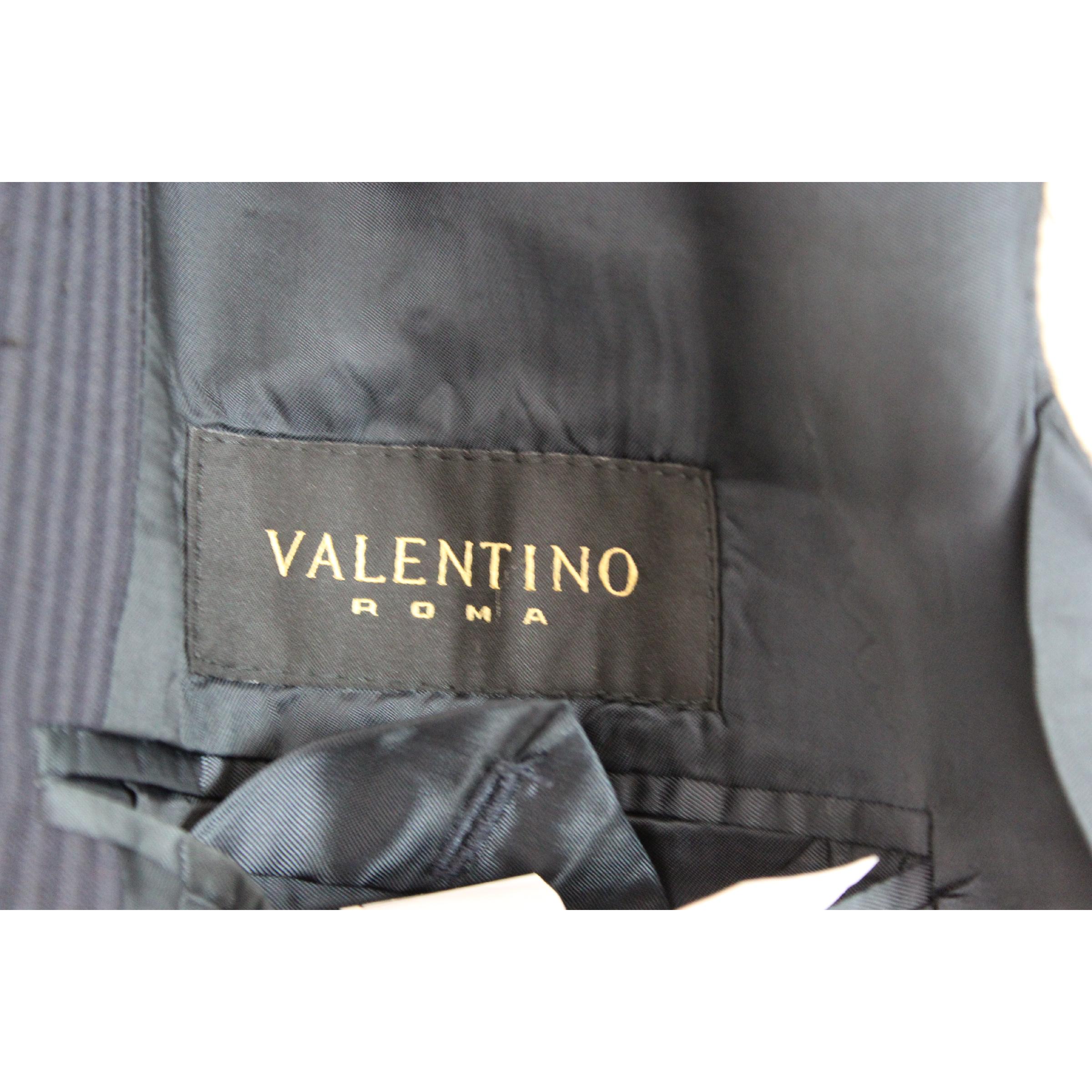 Valentino Roma Jacket Pinstripe Wool Vintage Blue Gray, 1990s 2