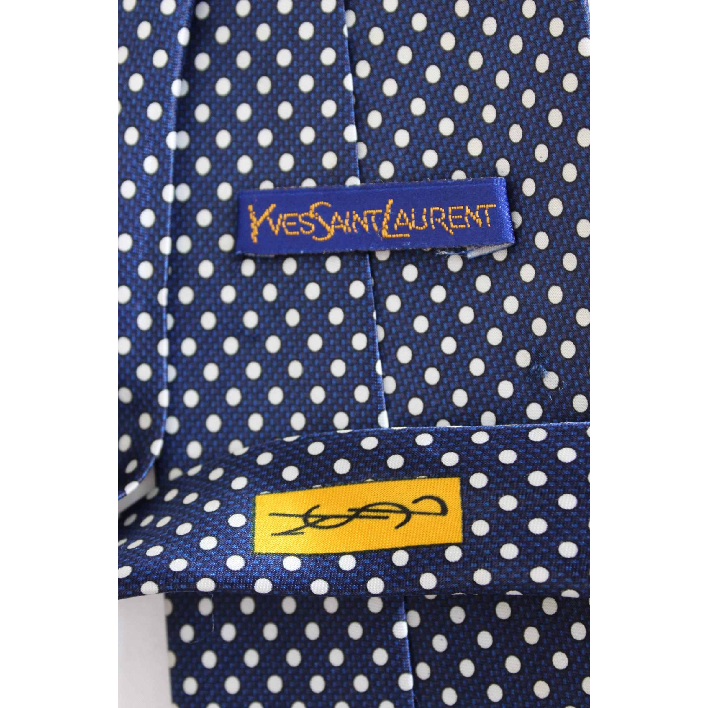 Black Yves Saint Laurent Tie Polka Dot Handmade Silk Vintage Blue, 1990s