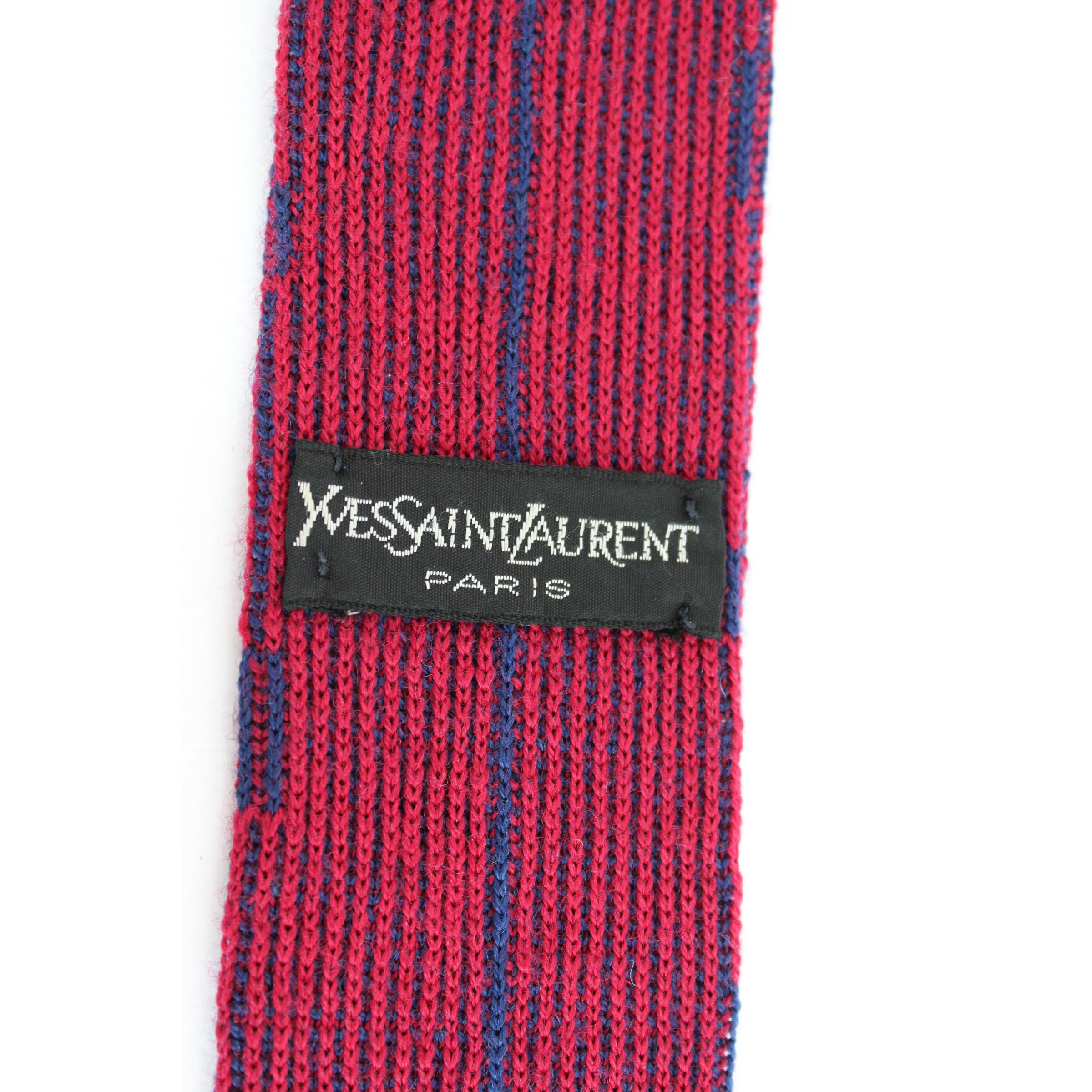 Yves Saint Laurent Pinstripe Tie Wool Vintage Blue Red, 1990 In Excellent Condition In Brindisi, Bt