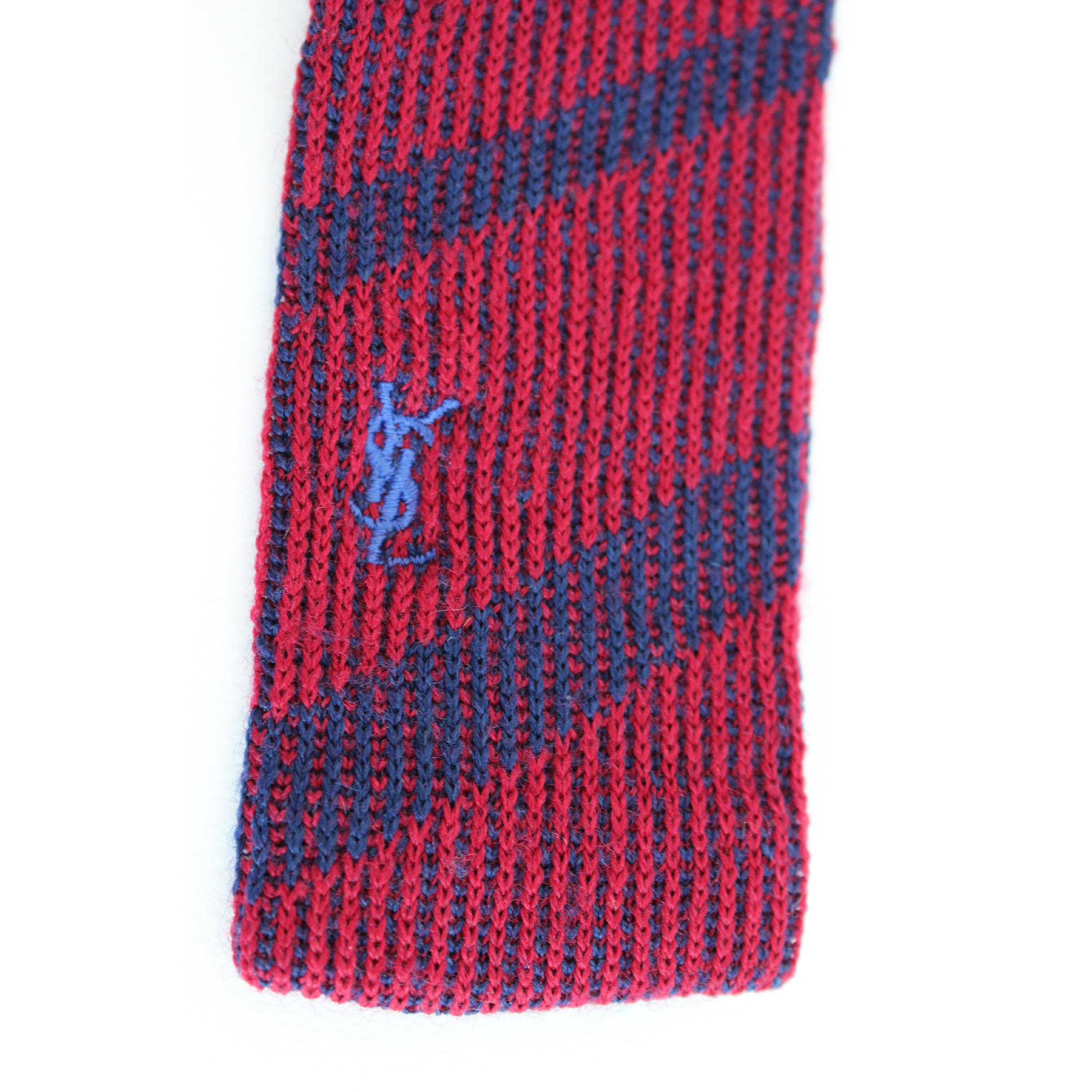 Yves Saint Laurent Pinstripe Tie Wool Vintage Blue Red, 1990 1