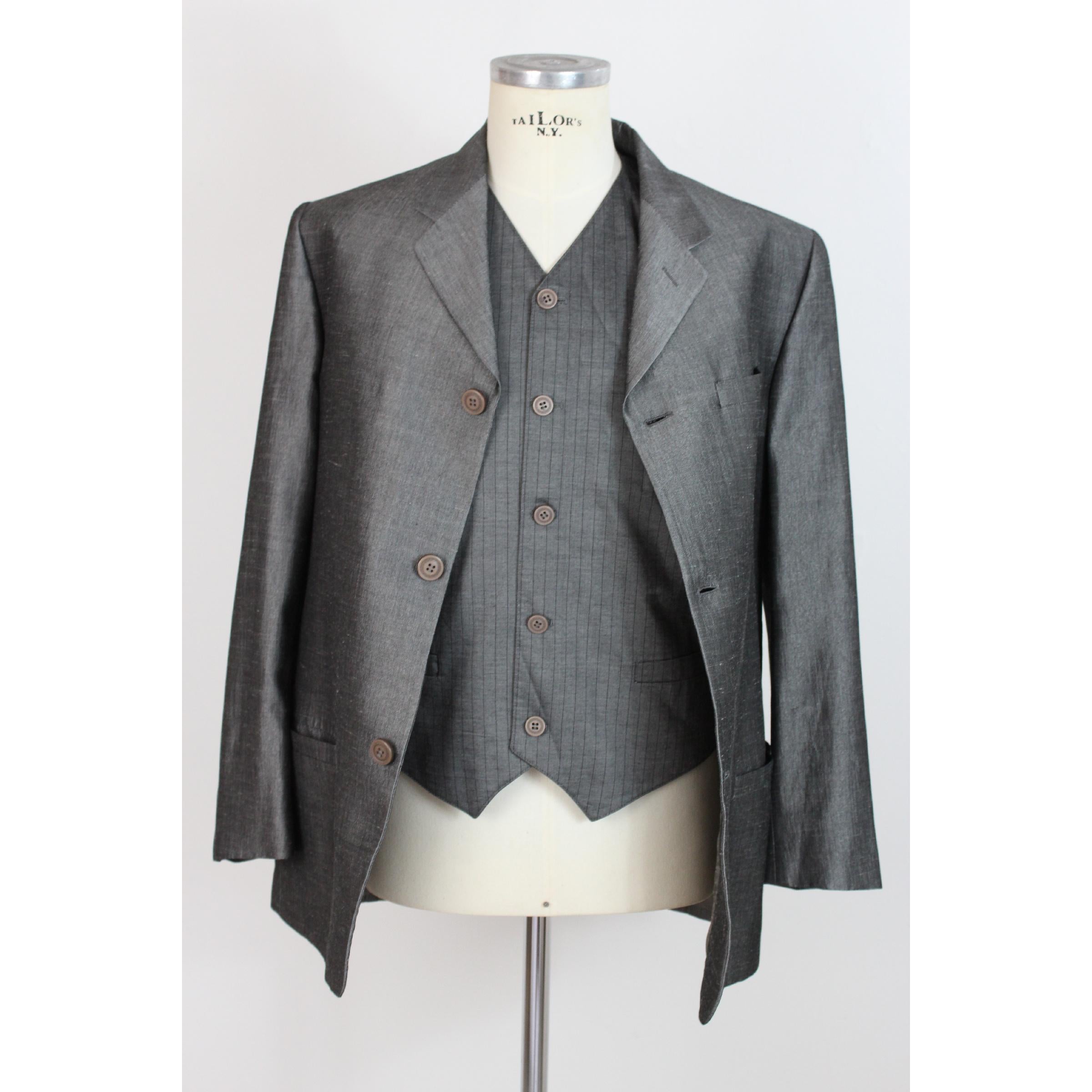 Gianni Versace Vintage Suit Gray Linen Complete Vest, 1990s In Excellent Condition In Brindisi, Bt