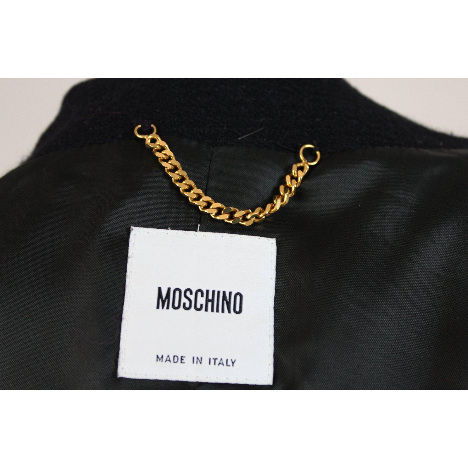 Moschino Blue Vintage Wool Jewerly Chain and Pearls Jacket, 1990s 8