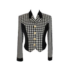 Gianni Versace Jacket Pied De Poule Wool Check Vintage Black White, 1980s