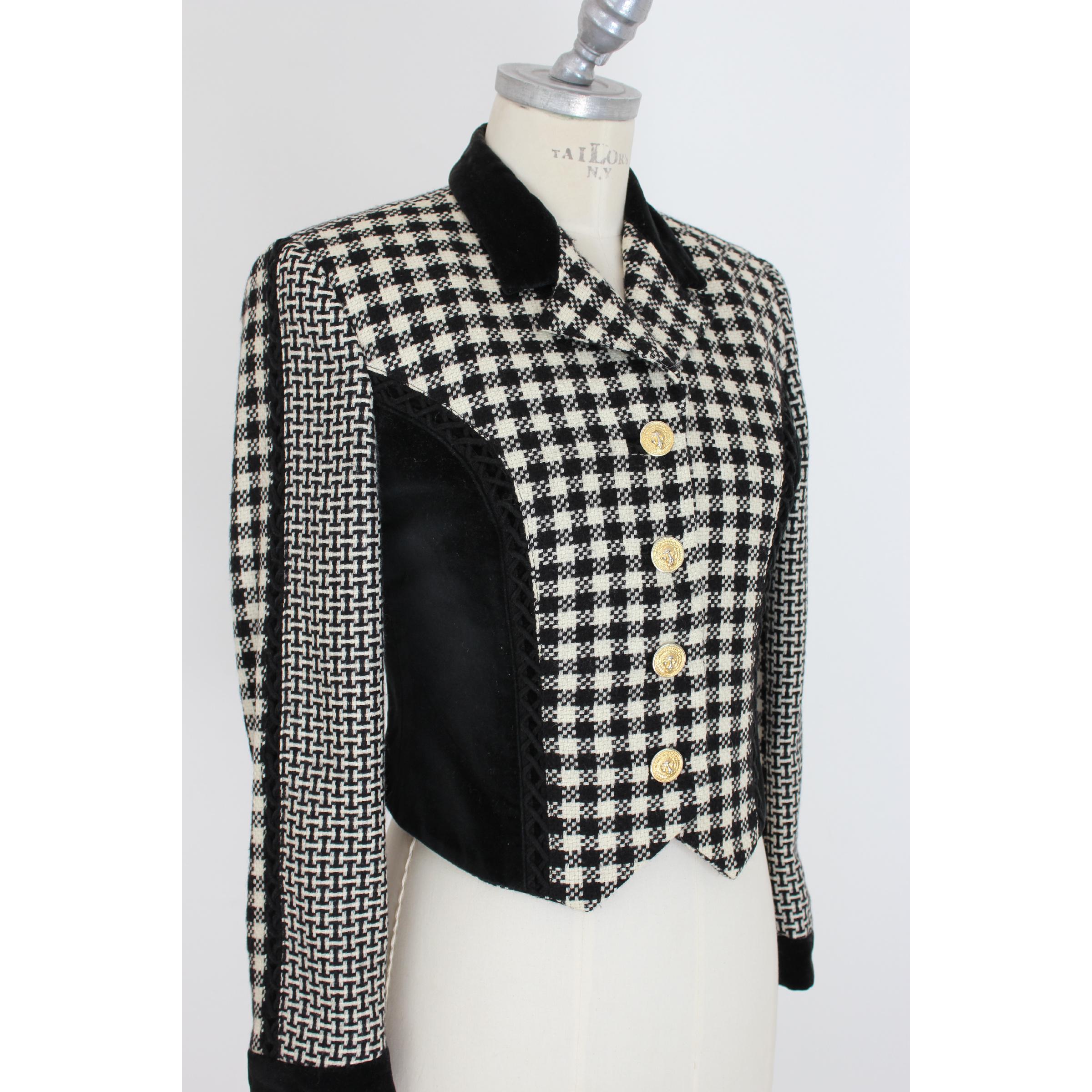 Gianni Versace Jacket Pied De Poule Wool Check Vintage Black White, 1980s 1