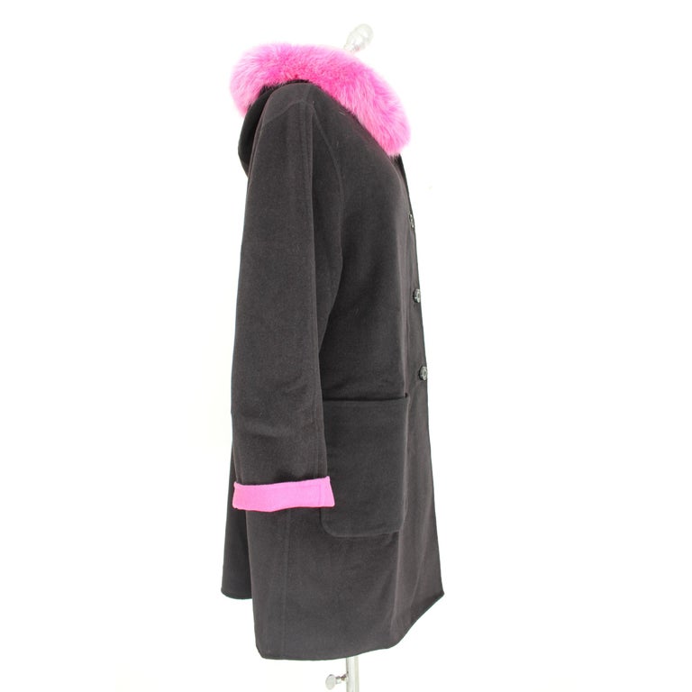 Escada Coat Fur Fox Reversible Wool Angora Vintage Black Pink, 1980s ...