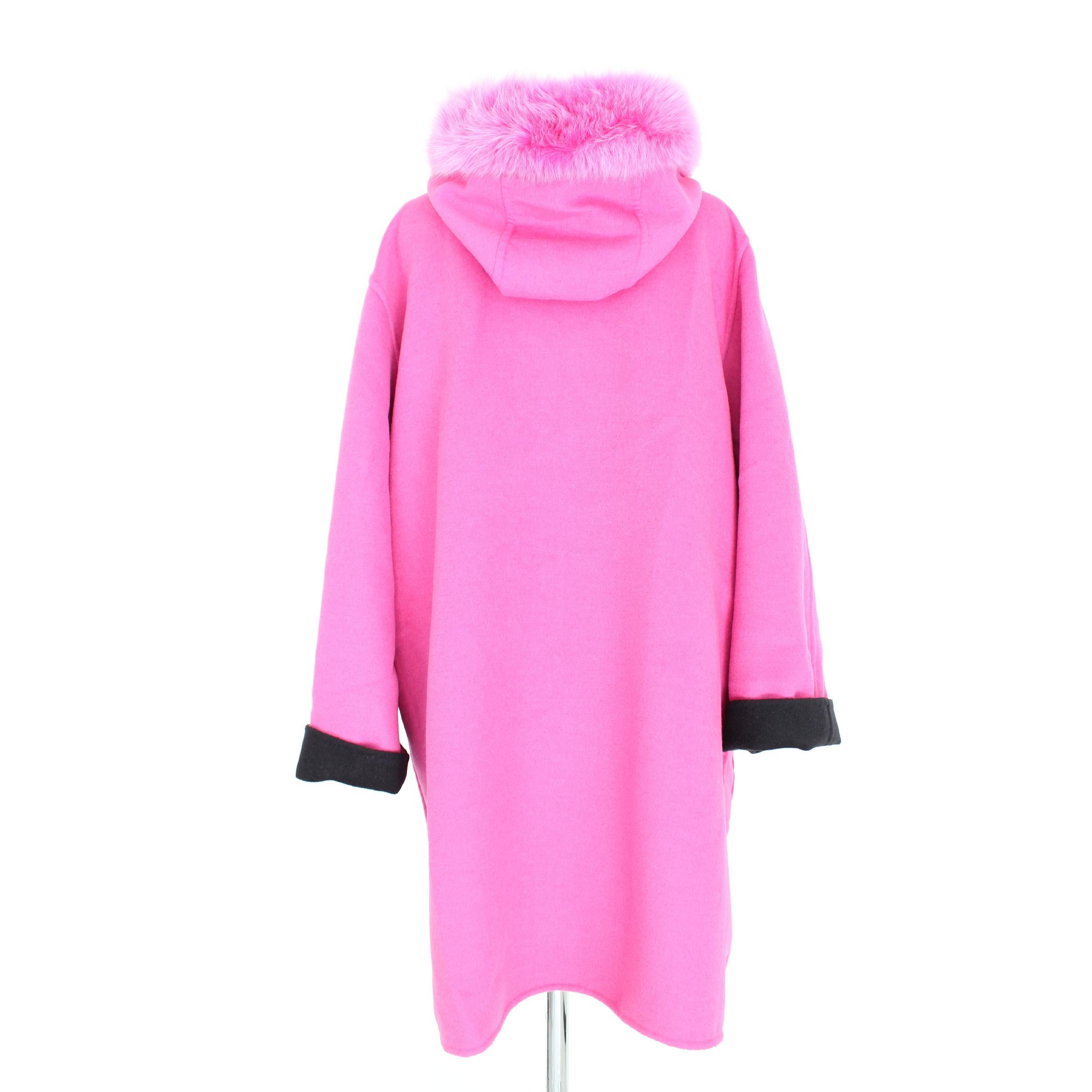 Escada Fur Fox Reversible Wool Angora Coat Vintage Black Pink 1980s In Excellent Condition For Sale In Brindisi, Bt