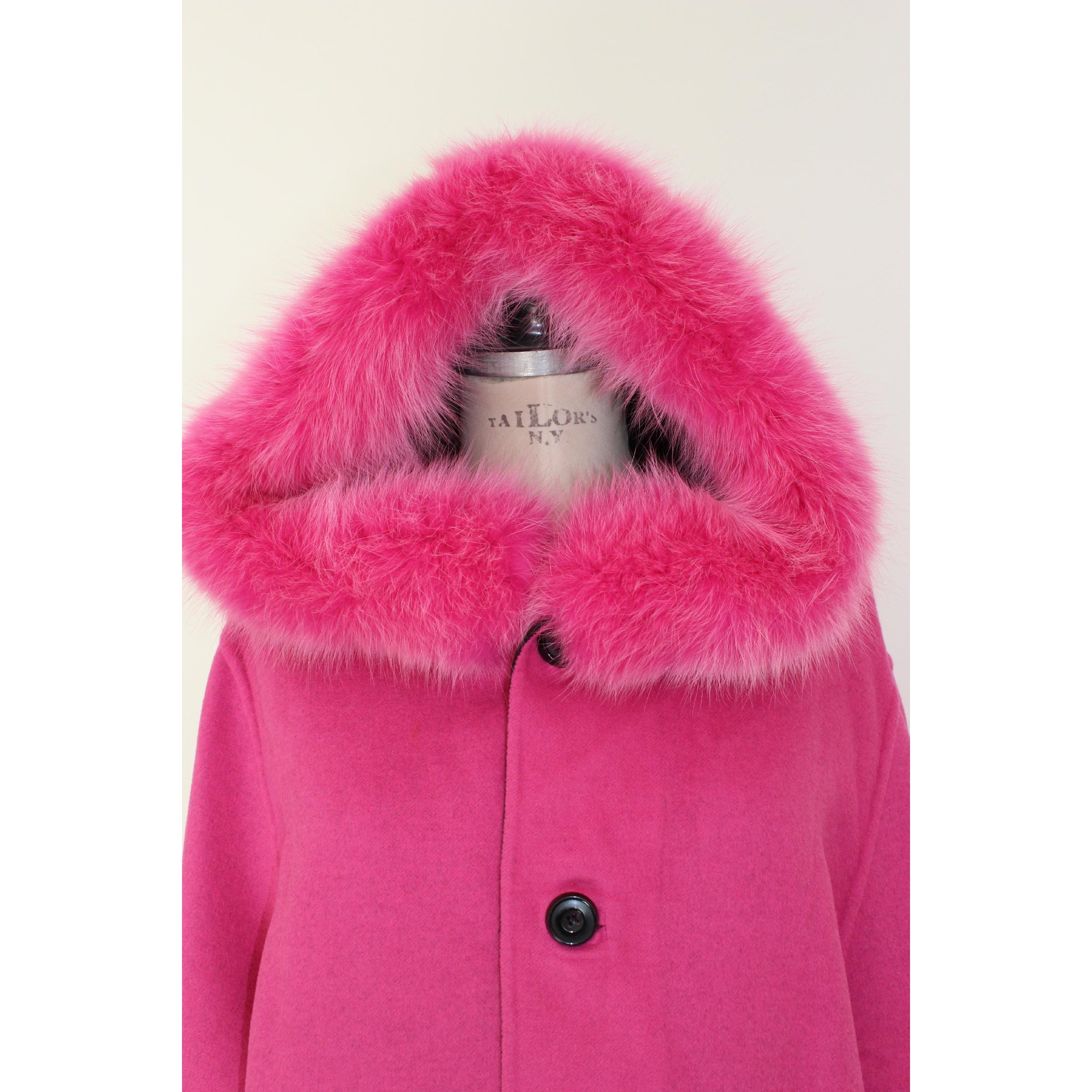 Women's Escada Fur Fox Reversible Wool Angora Coat Vintage Black Pink 1980s For Sale