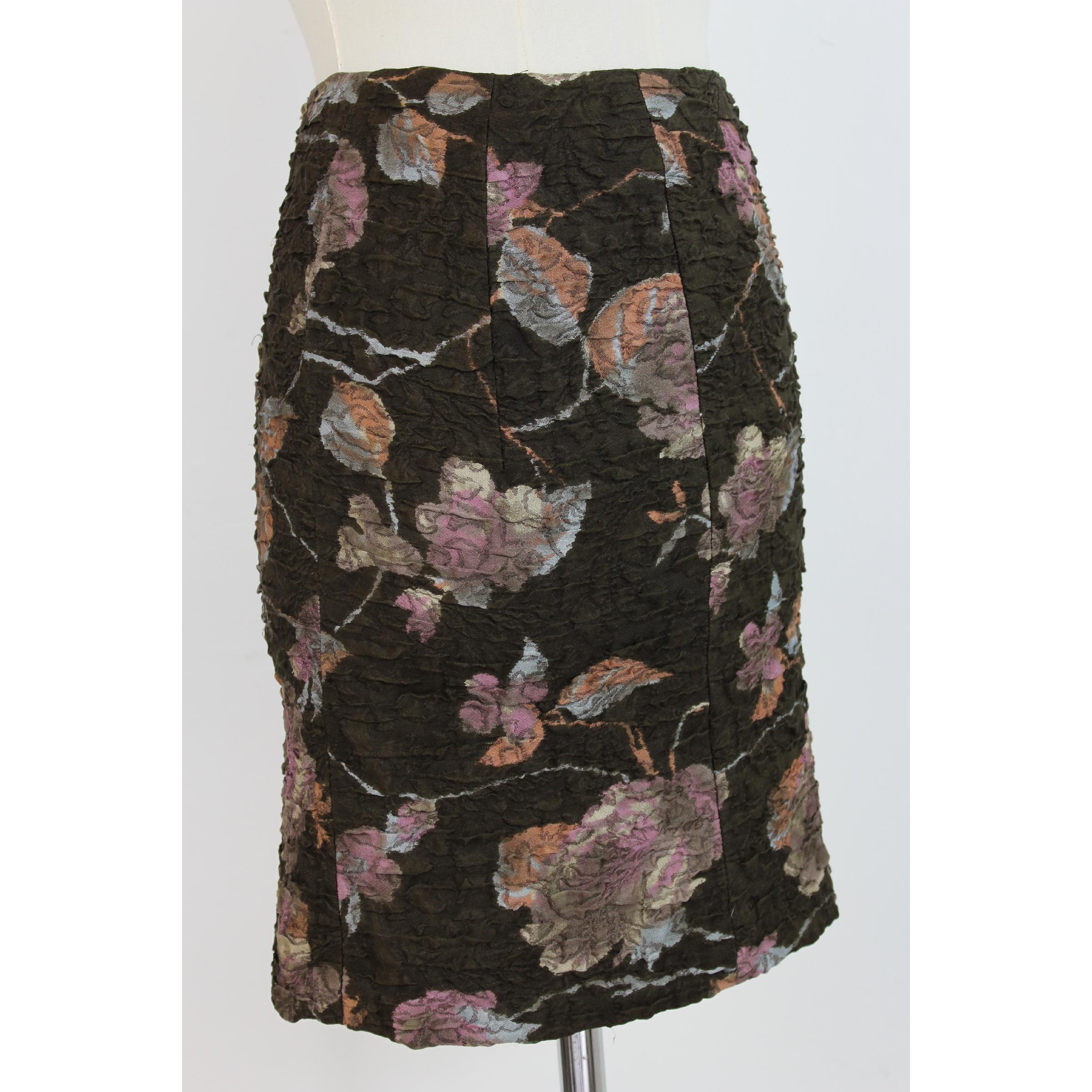 Black Miu Miu Short Skirt Floral Silk Damask Vintage Brown, 2000s