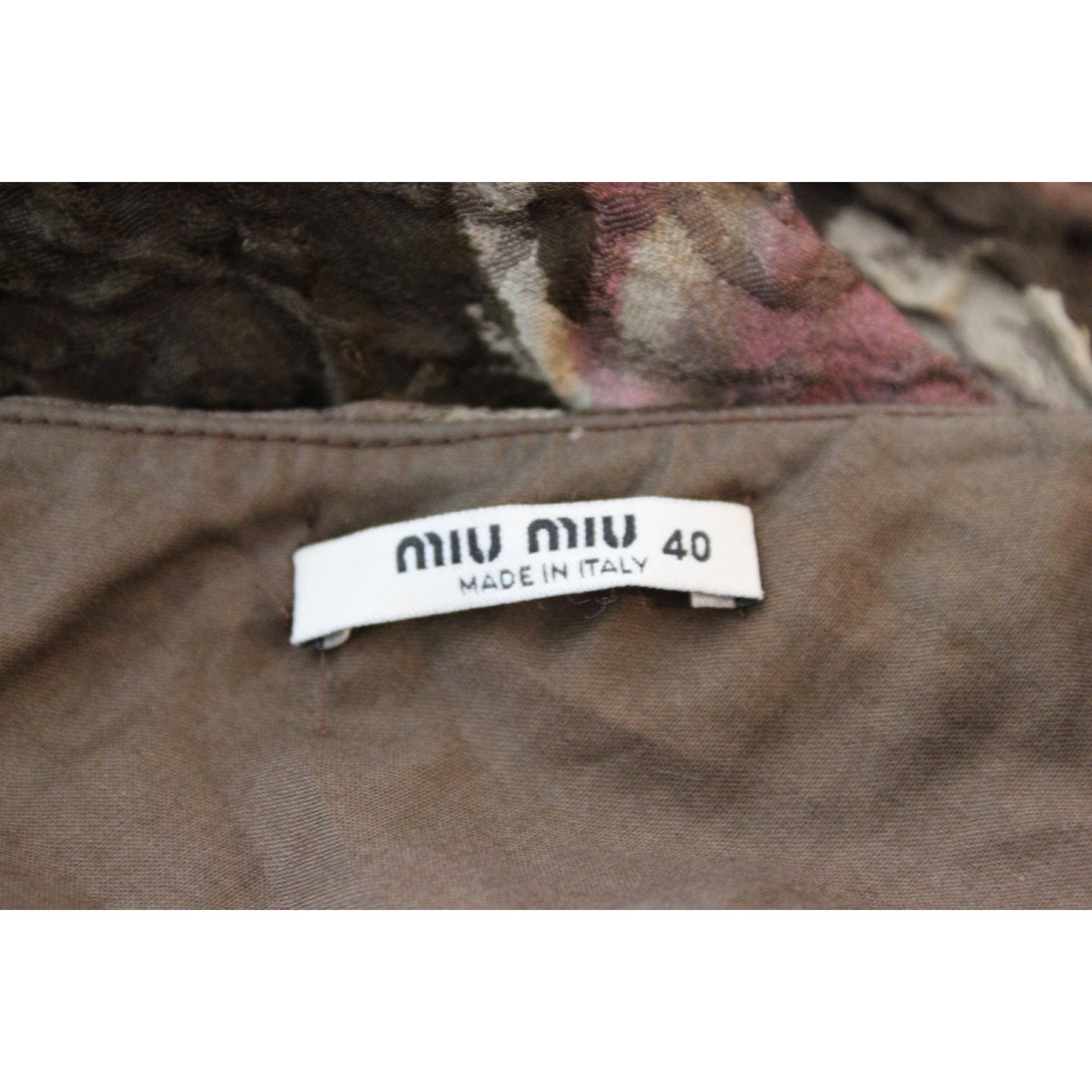 Women's Miu Miu Short Skirt Floral Silk Damask Vintage Brown, 2000s