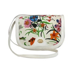 Gucci Flora Boutique Shoulder Bag Silk Leather Vintage White, 1970s