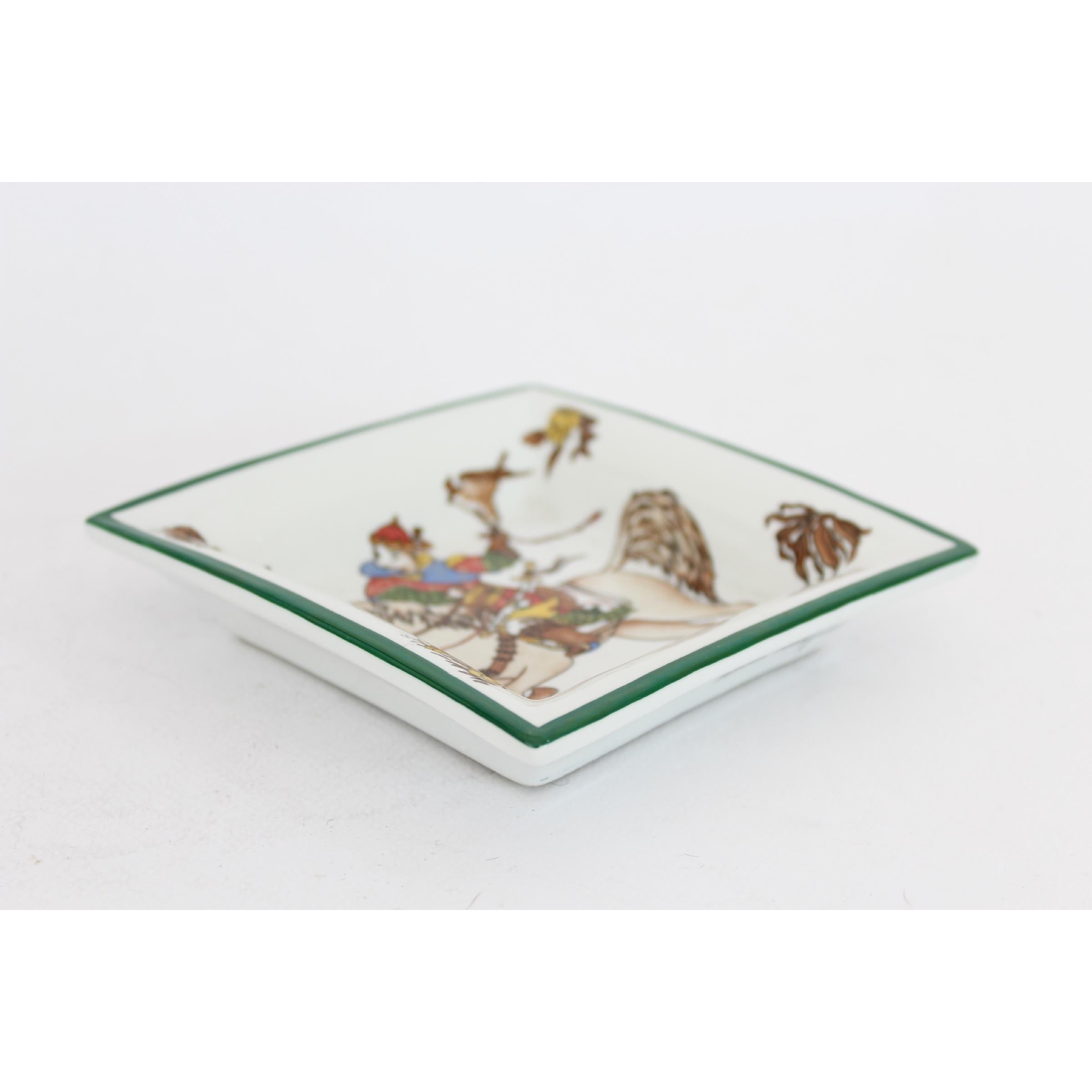 Gray 1980s Salvatore Ferragamo Tray Ashtray Equestrian Porcelain Chinaware Vintage