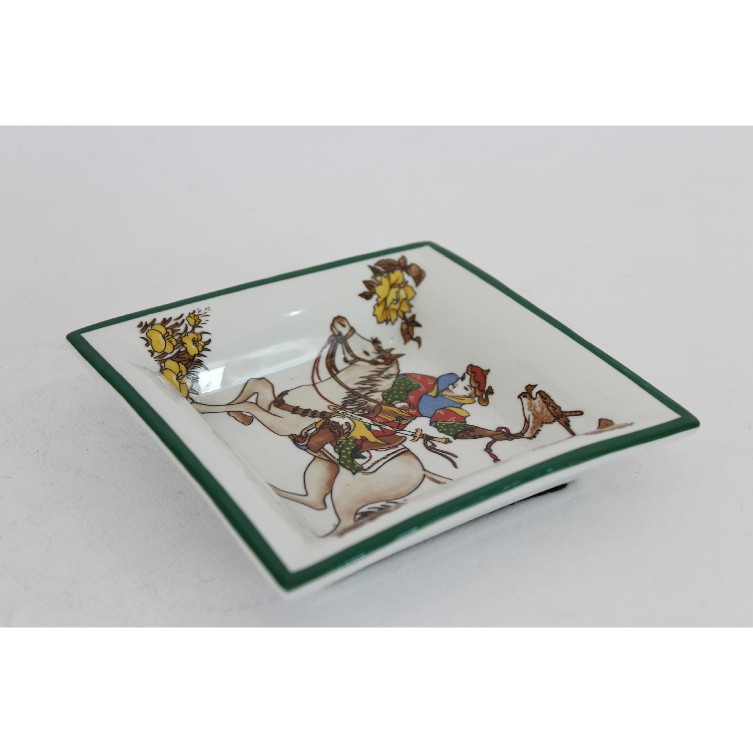 Women's or Men's 1980s Salvatore Ferragamo Tray Ashtray Equestrian Porcelain Chinaware Vintage