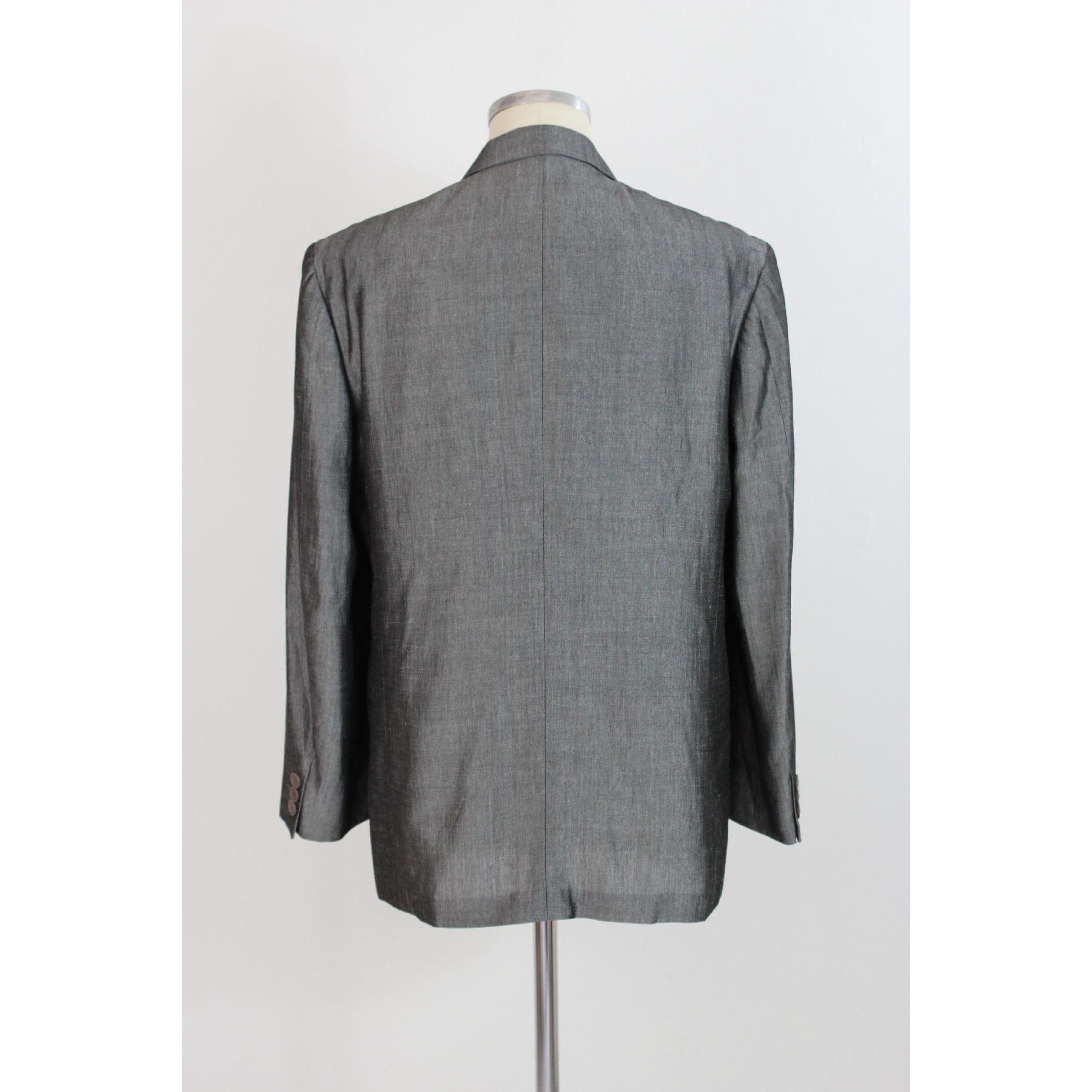 Men's 1990s Gianni Versace Vintage Pants Suit Gray Linen Set Jacket Waistcoat
