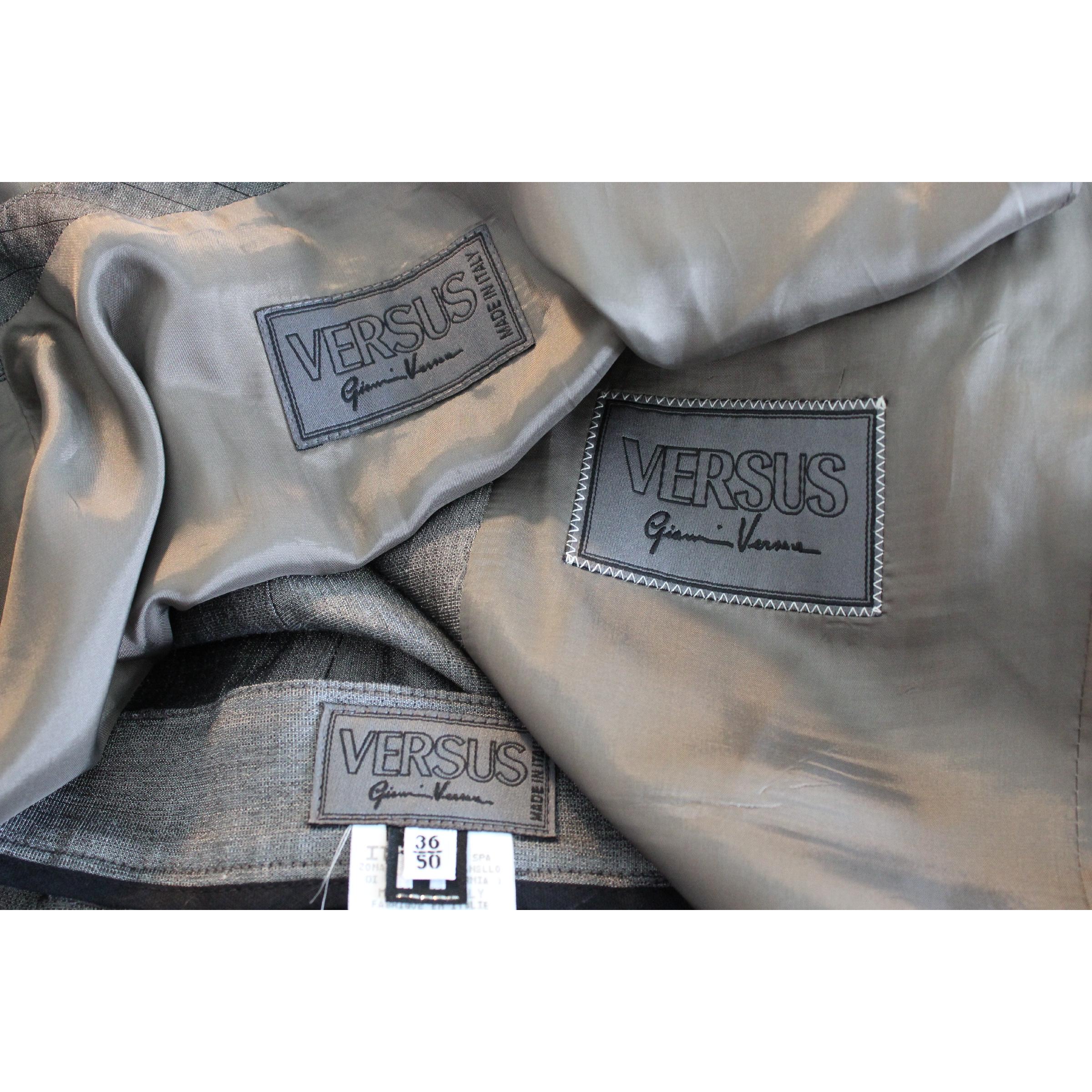 1990s Gianni Versace Vintage Pants Suit Gray Linen Set Jacket Waistcoat 5