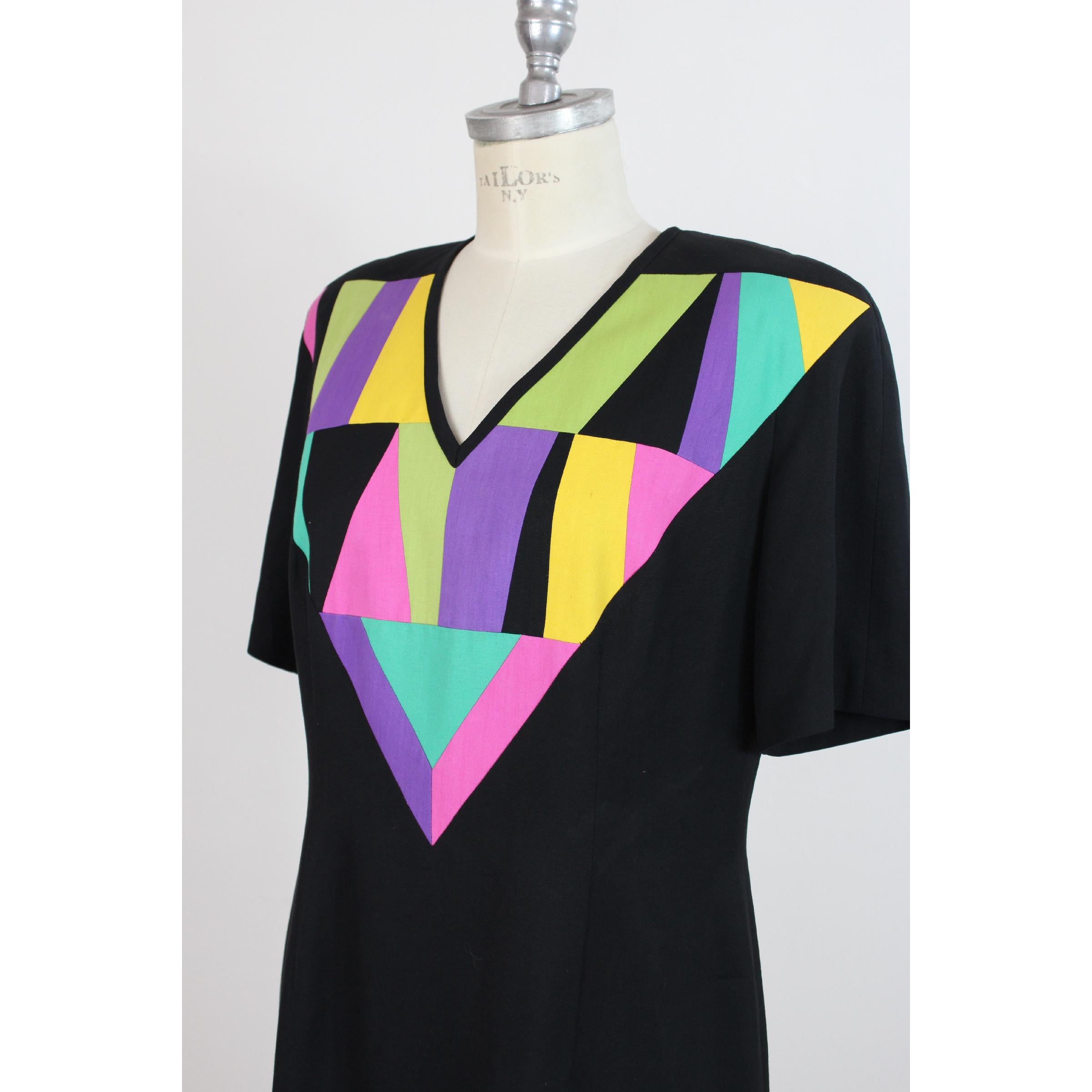 1980s Louis Feraud Black Silk Geometric Summer Dress  In Excellent Condition In Brindisi, Bt