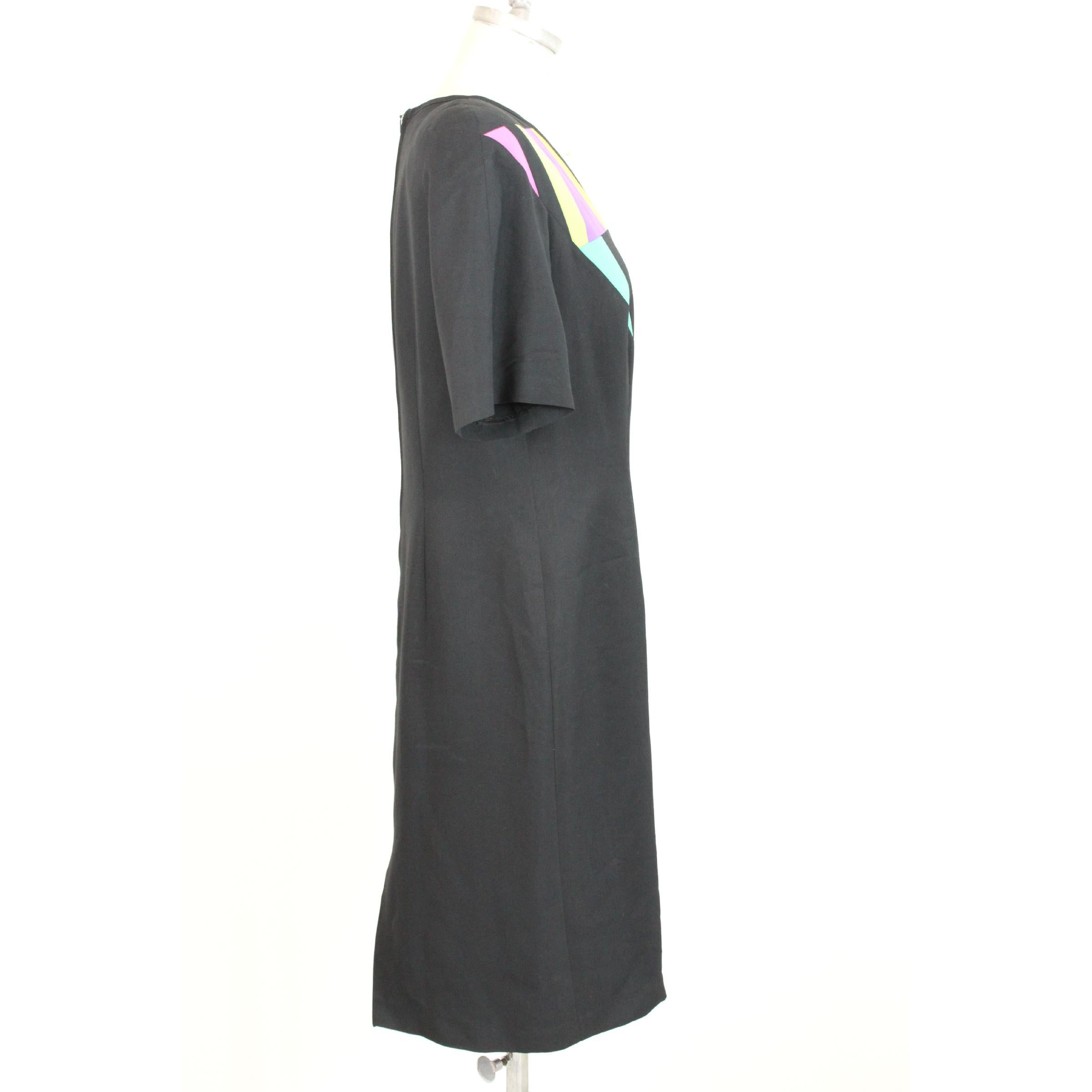 1980s Louis Feraud Black Silk Geometric Summer Dress  1