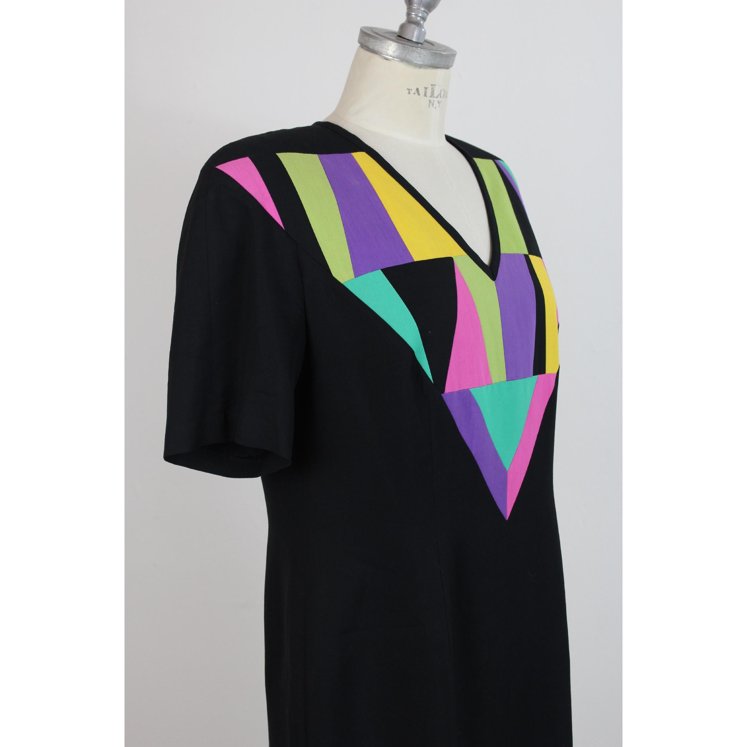 1980s Louis Feraud Black Silk Geometric Summer Dress  2
