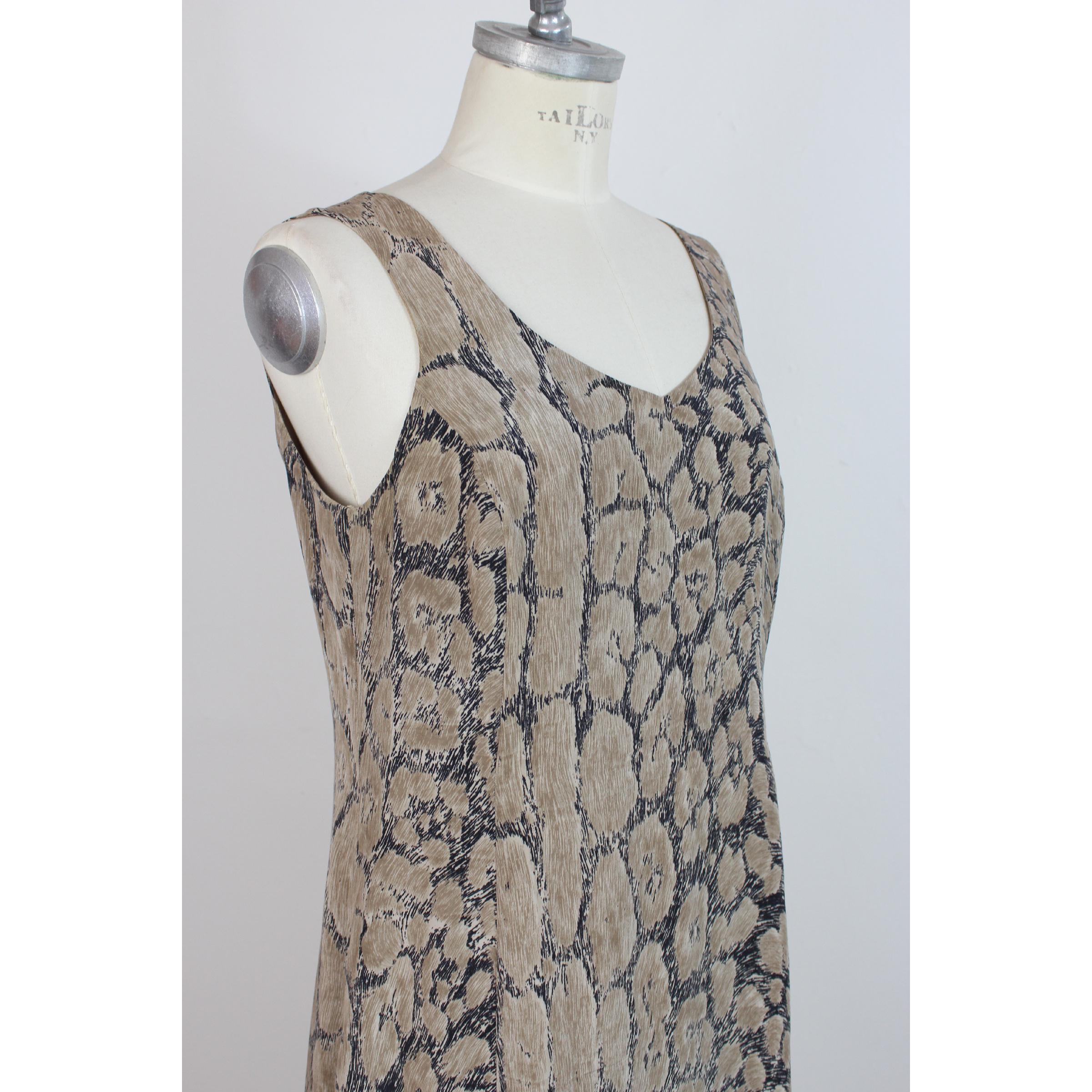 1980s Krizia Long Dress Animal Print Leopard Spotted Silk Vintage Beige Black In Excellent Condition In Brindisi, Bt
