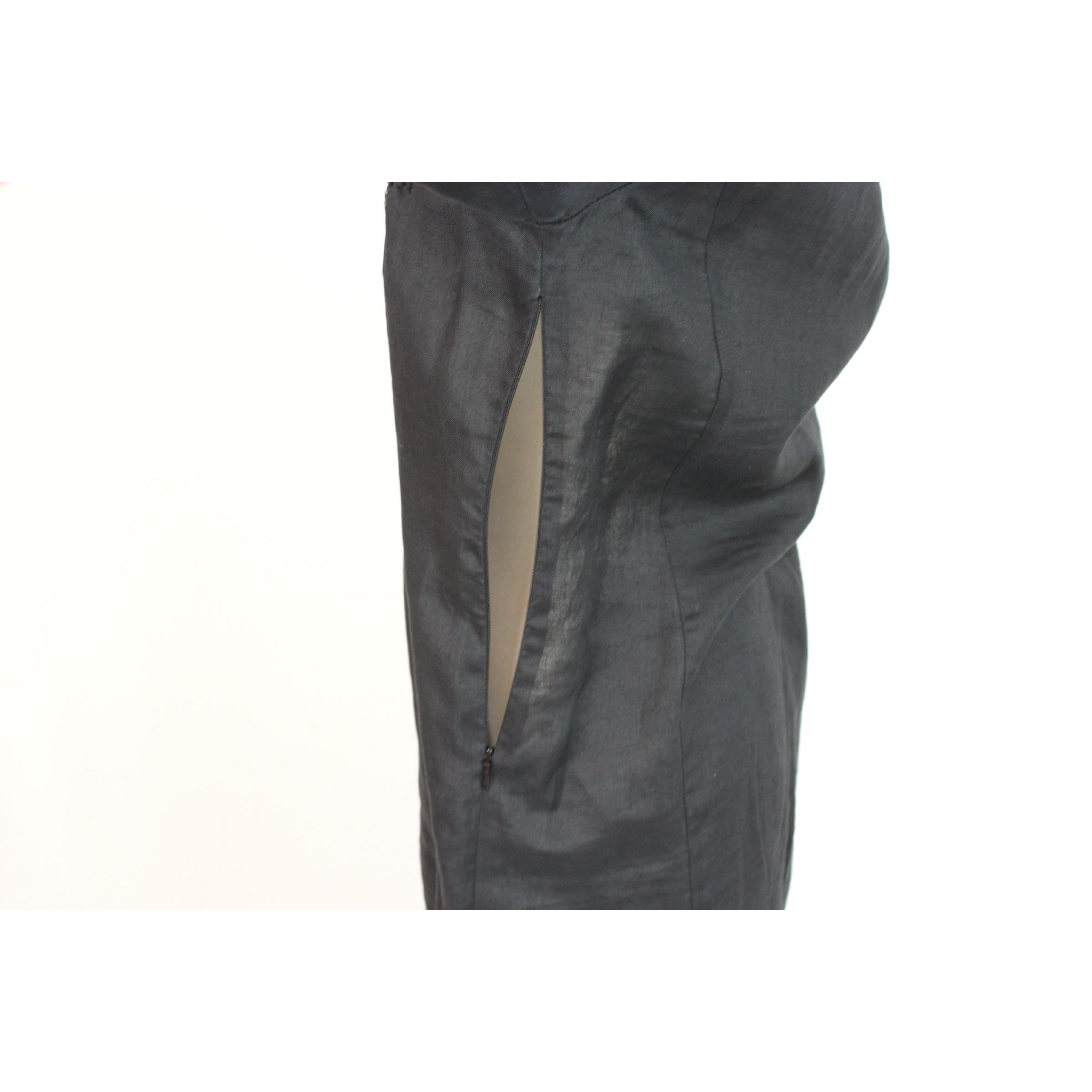 1980s Krizia Black Linen Sequins Long Summer Sheath Dress  2