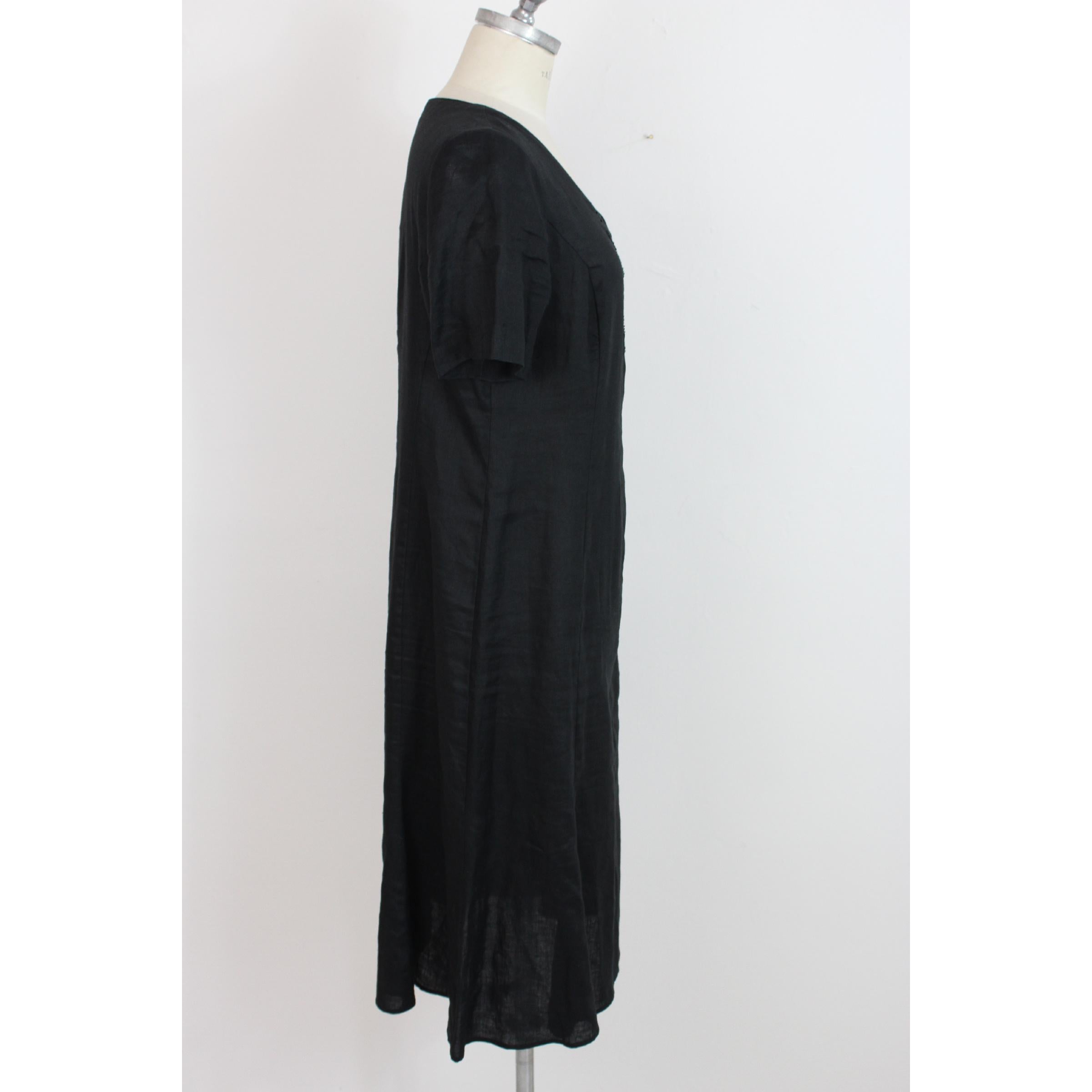 Women's 1980s Krizia Black Linen Sequins Long Summer Sheath Dress 