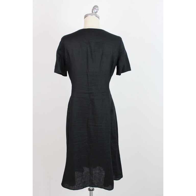 1980s Krizia Long Evening Dress Strass Linen Vintage Black For Sale at ...