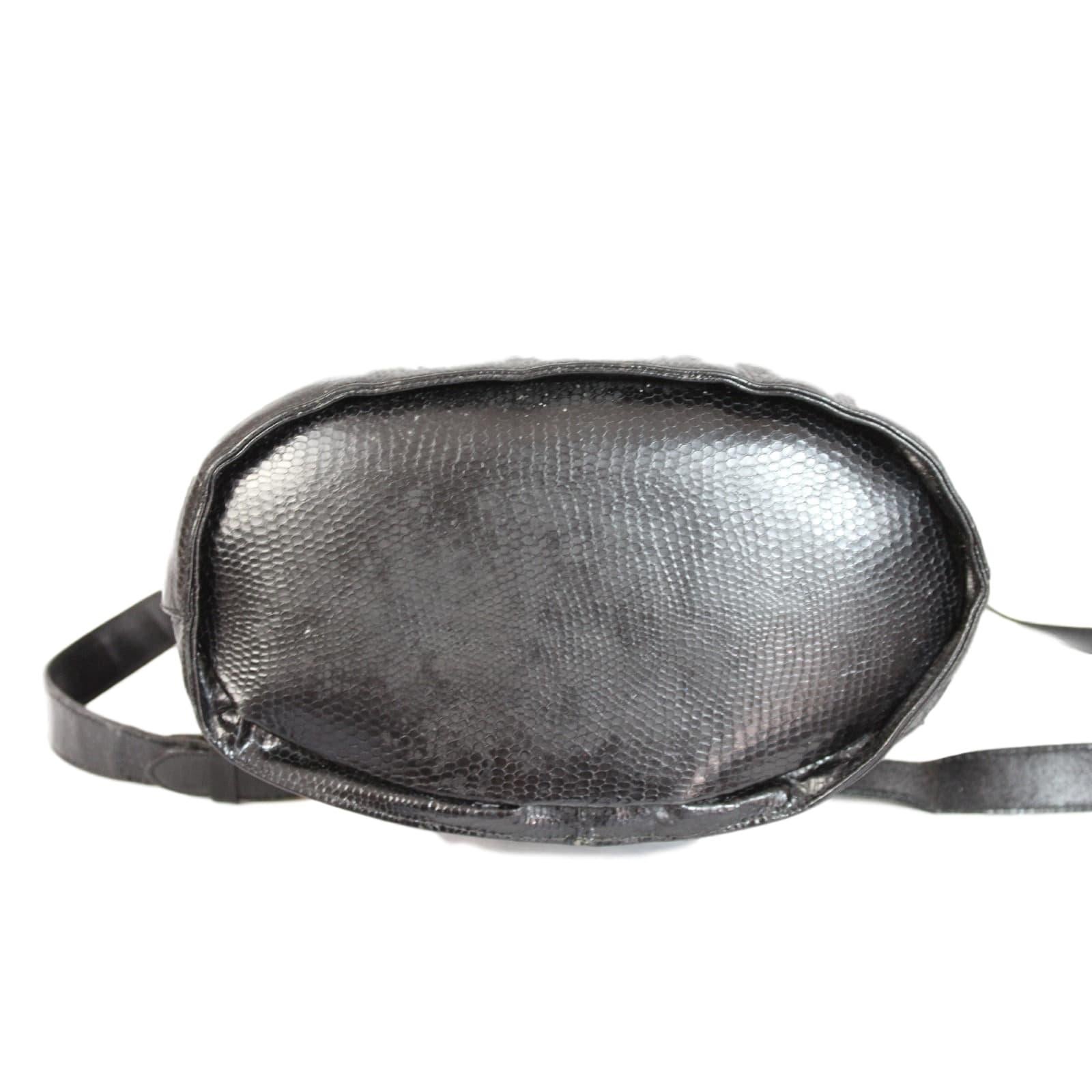 Women's 1980s Salvatore Ferragamo Black Python Skin Leather Bucket Bag