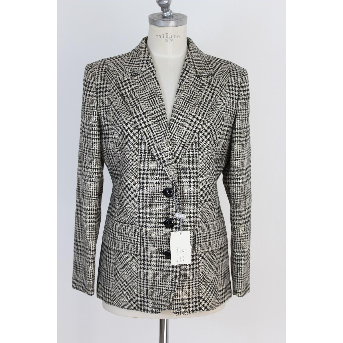 Valentino Houndstooth Gray Wool Check Skirt Suit Dress 1990s NWT Size 10 Us 2