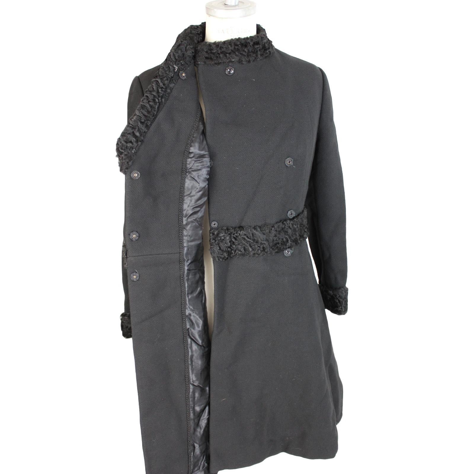1980s Genny by Versace Black Astrakhan Fur Dress Coat 1