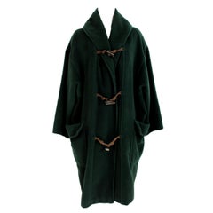 Vintage 1980s Max Mara Dark Green Wool Cashmere Duffle Coat 